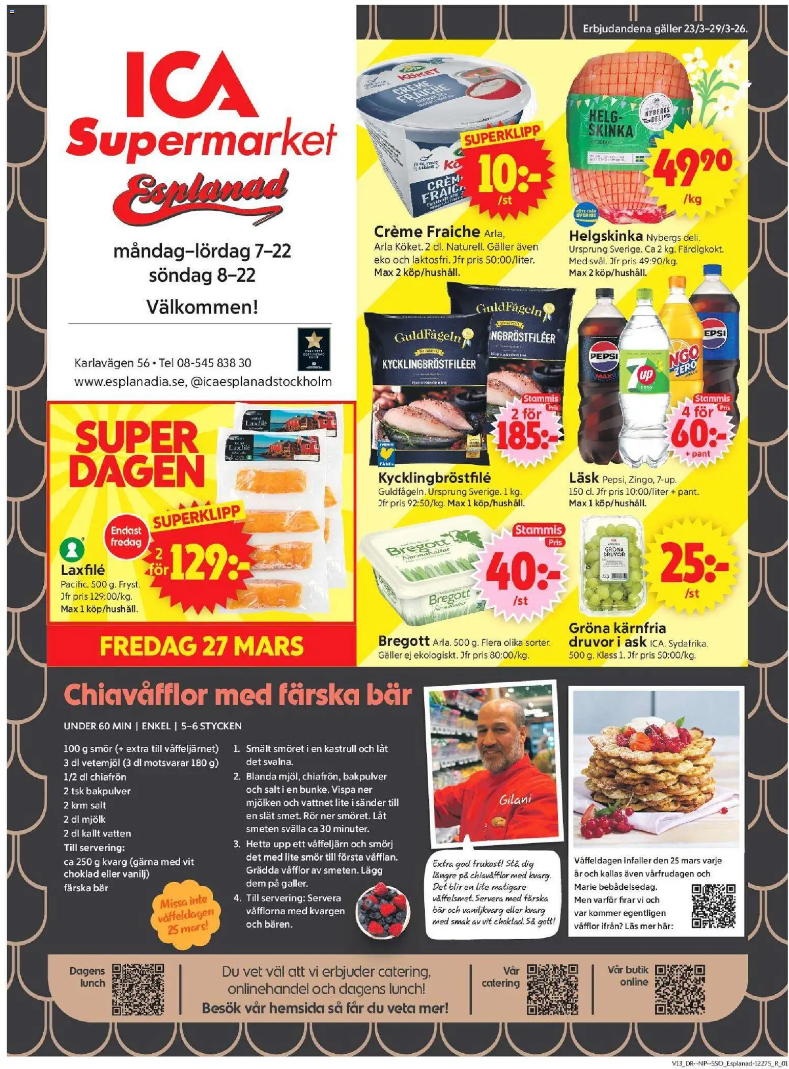 ICA Supermarket reklamblad aktuell från 23.03.2026 | Sida: 1 | Produkter: Pepsi, Creme fraiche, Mjölk, Smör