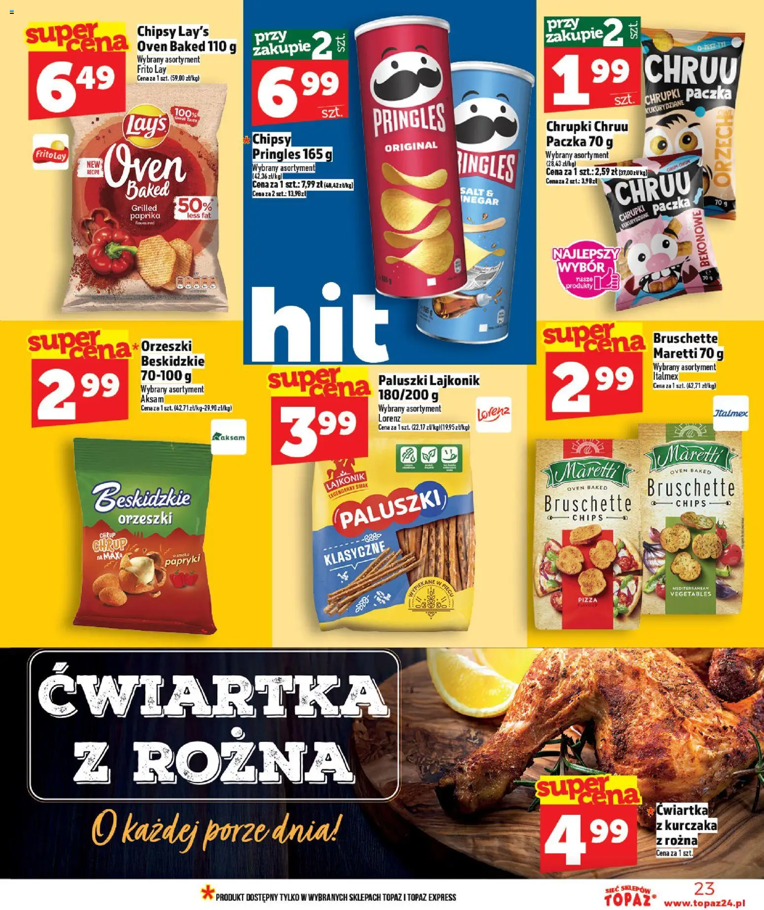 Topaz Gazetka - Ceny małe na stałe od 19.02.2026 | Strona: 23 | Produkty: Chipsy, Pizza, Pringles, Ćwiartka z kurczaka