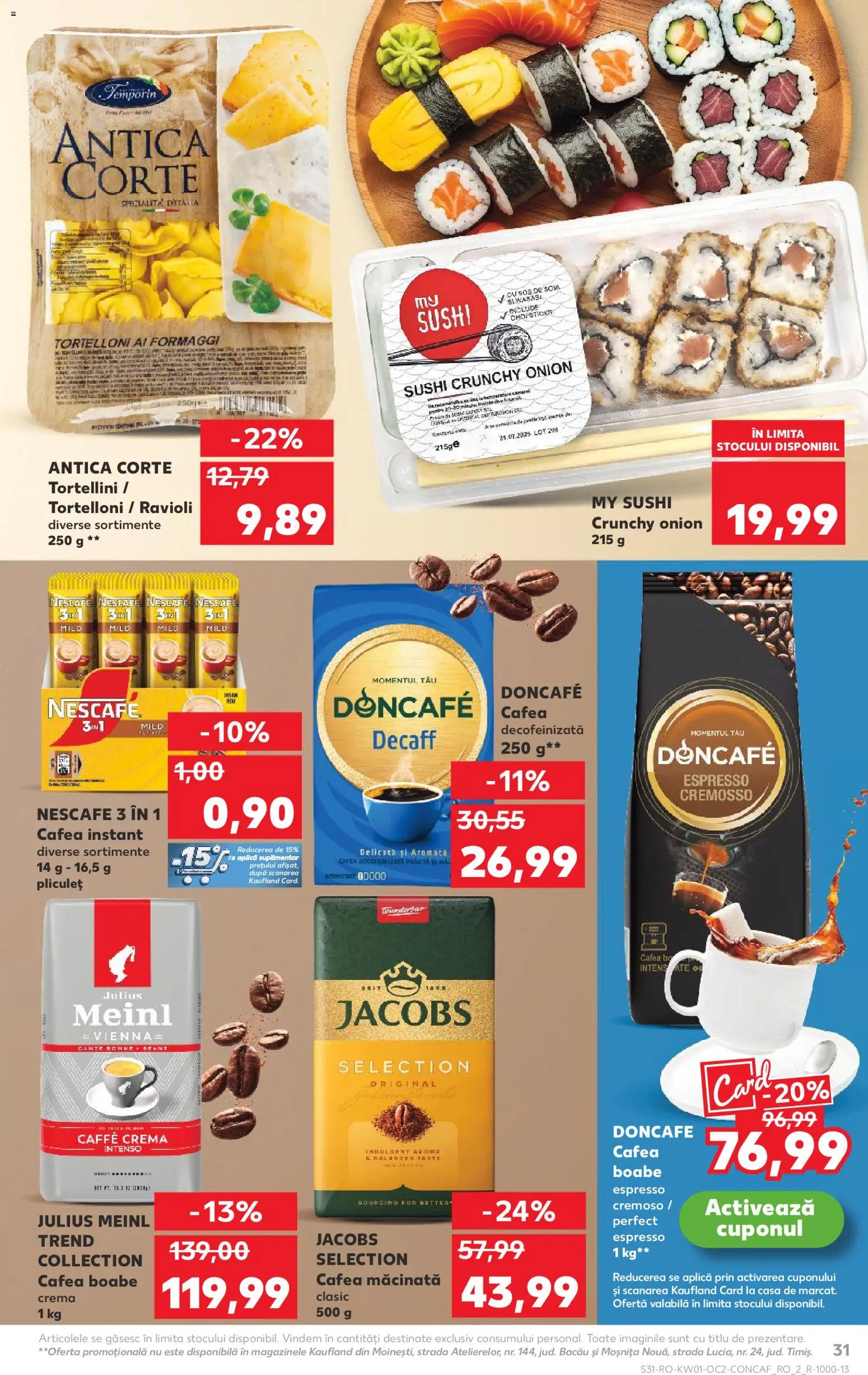 Kaufland RO akciós ujság - amely érvényes a következő dátumtól: 31.12.2025 | Oldal: 31 | Termékek: Nescafé, Sushi, Tortellini