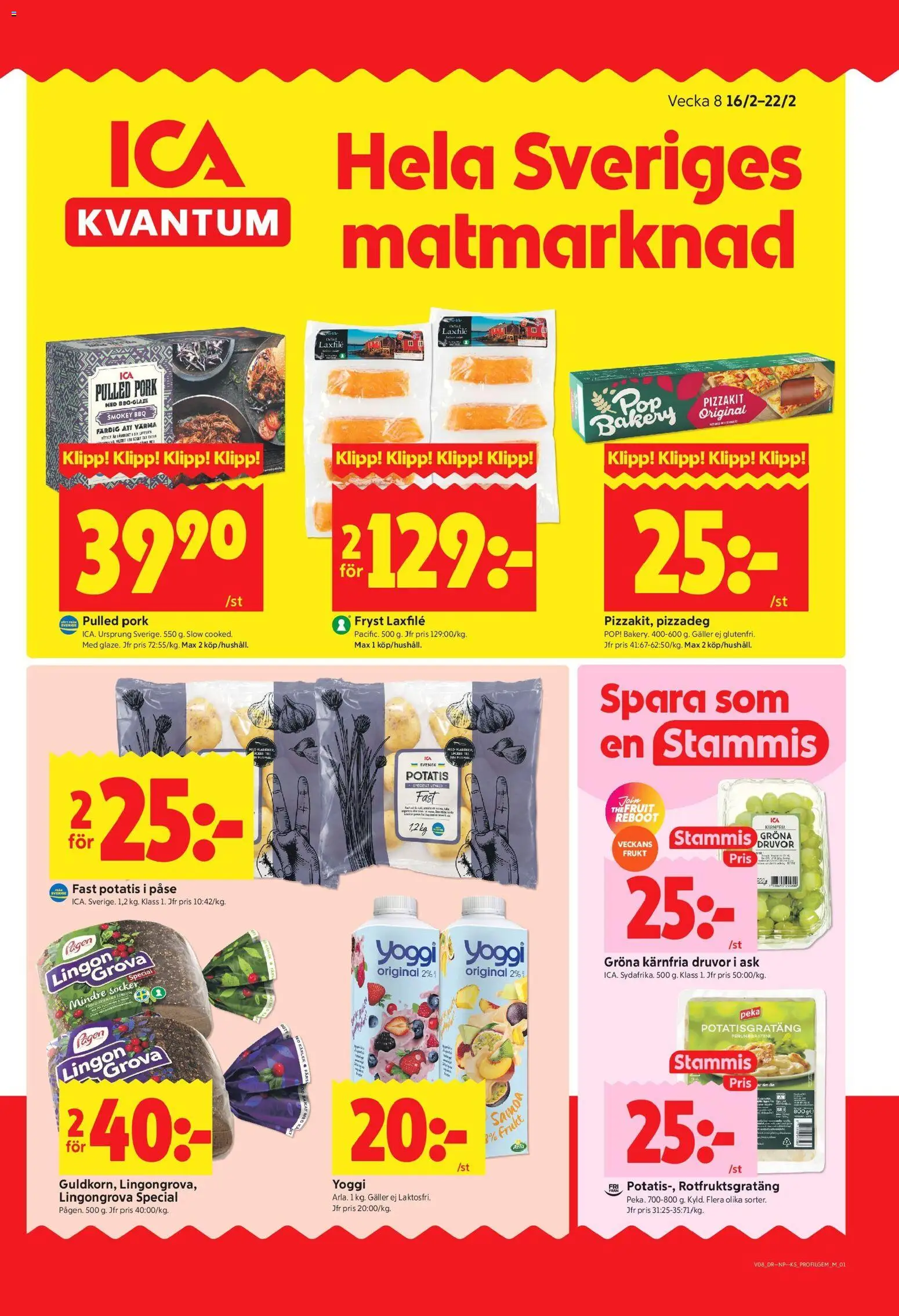 ICA Kvantum reklamblad aktuell från 16.02.2026 | Sida: 1 | Produkter: Lingongrova, Galler, Potatisgratäng, Potatis