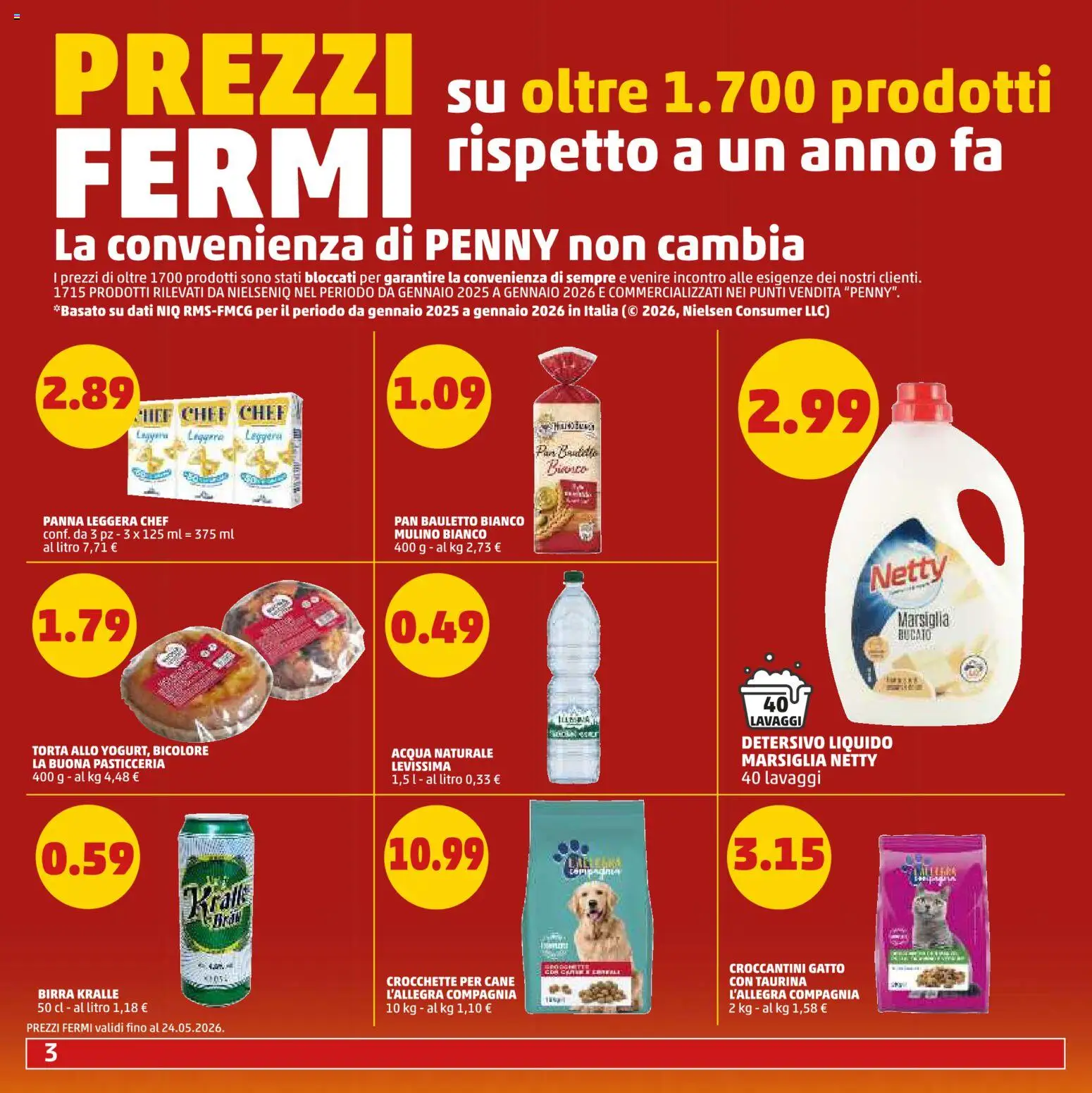 Volantino PENNY del 23.04.2026 | Pagina: 3 | Prodotti: Acqua, Crocchette, Acqua naturale, Torta