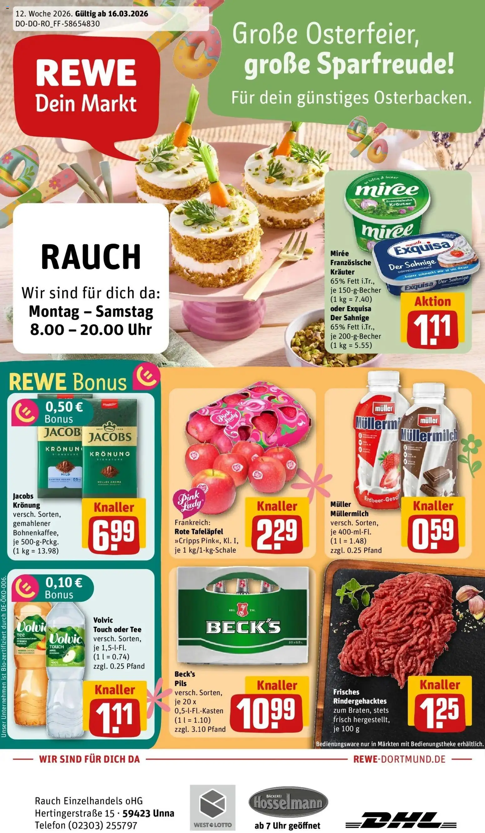 Rewe Prospekt Unna	 – gültig ab 15.03.2026 | Seite: 1 | Produkte: Äpfel, Pfirsich, Tee, Volvic