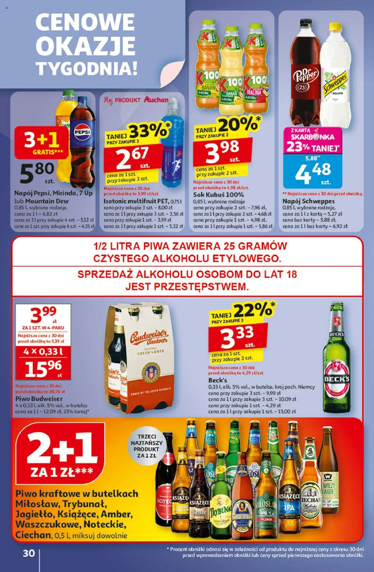 Auchan Gazetka - Wielkie przeboje cenowe Hipermarket od 02.10.2025 | Strona: 30 | Produkty: Karta, Sok, Piwo, Banan