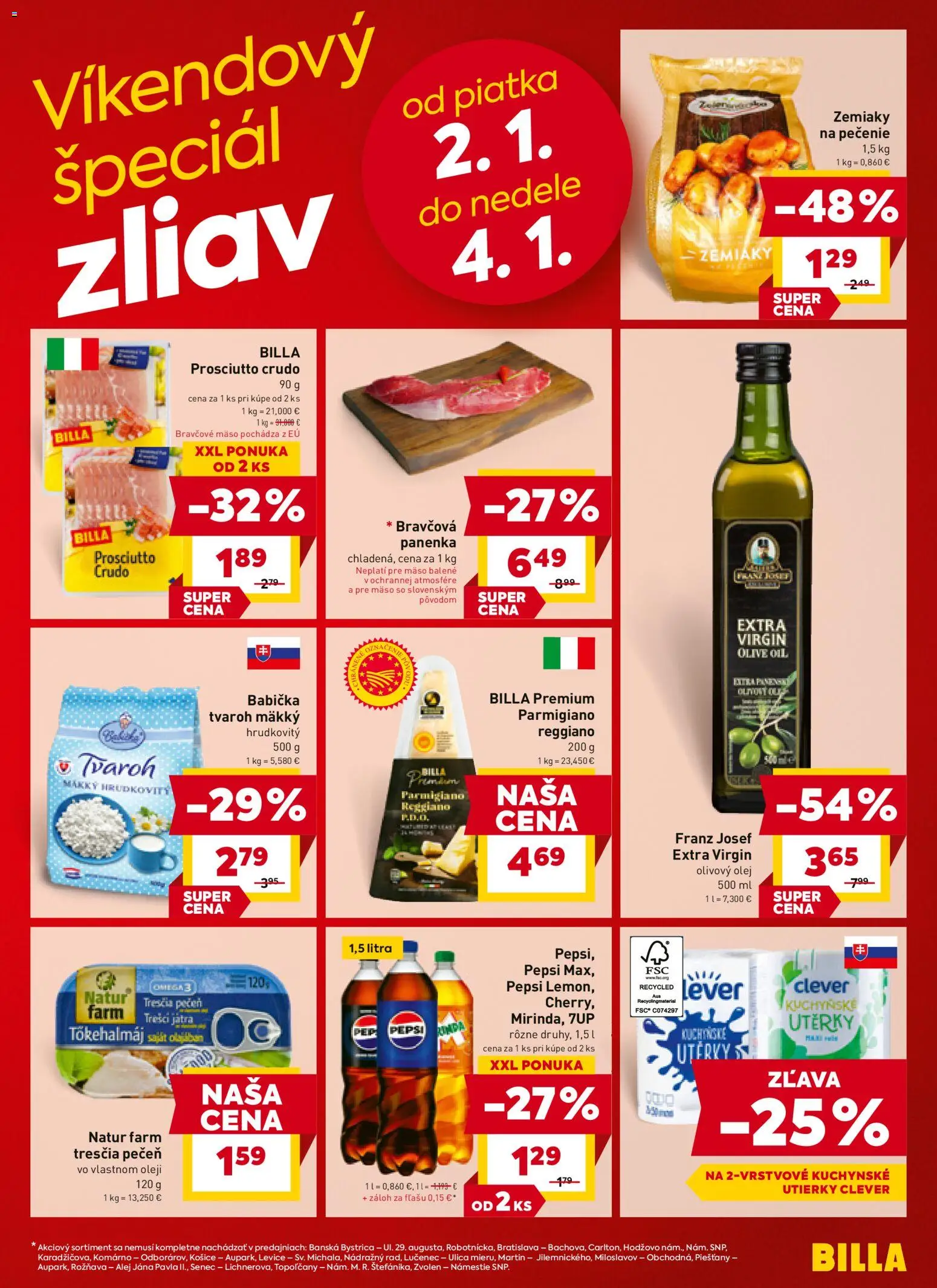 Nové Billa akcie – leták je platný od 02.01.2026 | Strana: 23 | Produkty: Olej, Bravčové mäso, Tvaroh, Pepsi