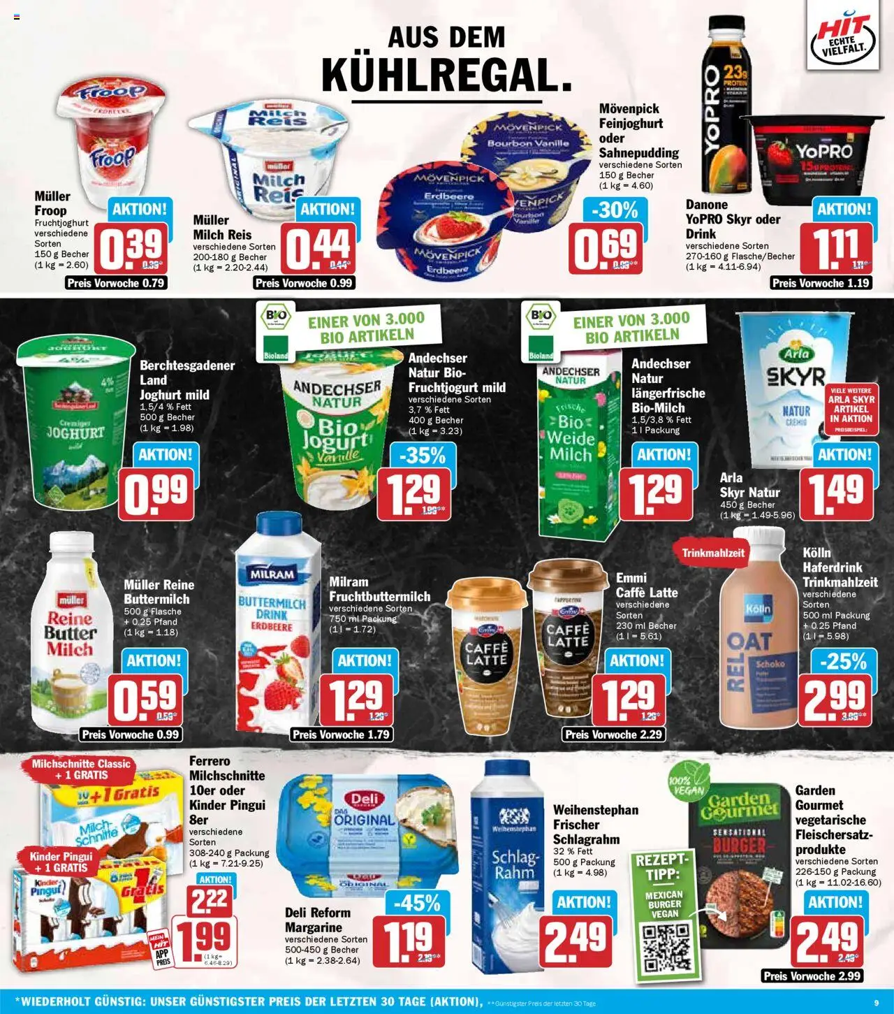 HIT - Baden-Württemberg - gültig ab dem 11.08.2025 | Seite: 9 | Produkte: Buttermilch, Milch, Fruchtjoghurt, Arla skyr