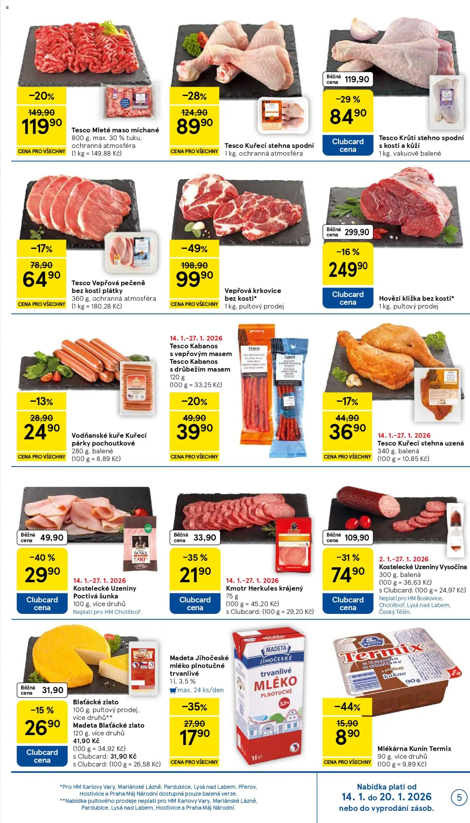 Tesco leták - Hypermarket od 14.01.2026 | Strana: 5 | Produkty: Hovězí, Vepřová pečeně, Šunka, Maso