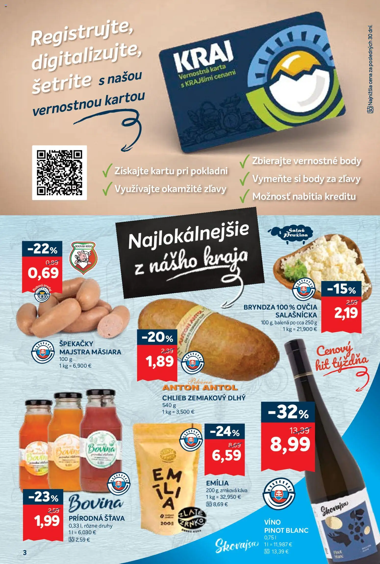 Nové Kraj akcie – leták je platný od 16.04.2026 | Strana: 5 | Produkty: Chlieb, Víno, Bryndza, Zrnková káva