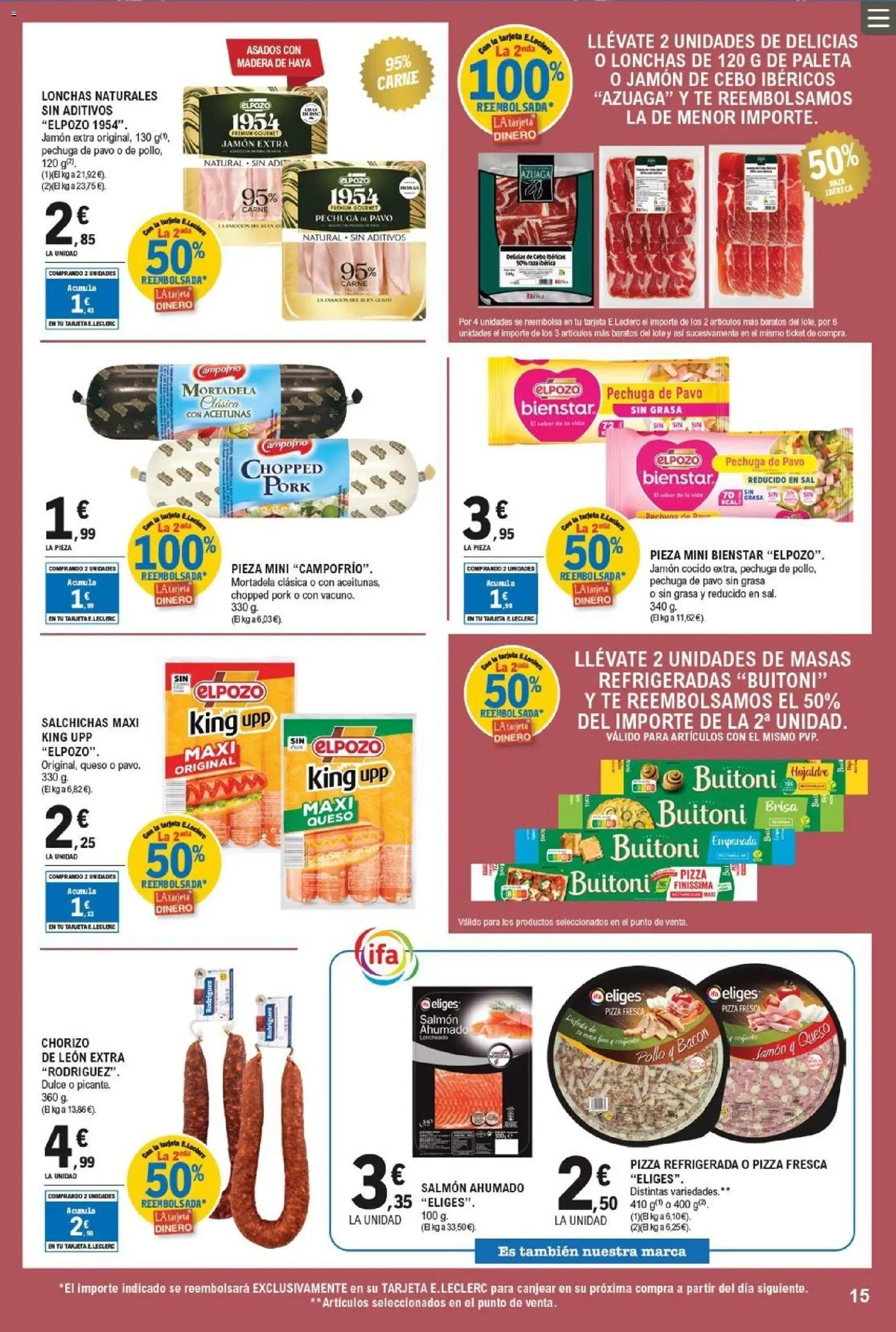 E.Leclerc folleto │ válido desde el 22.04.2026 | Página: 15 | Productos: Queso, Jamón, Jamón cocido, Pizza
