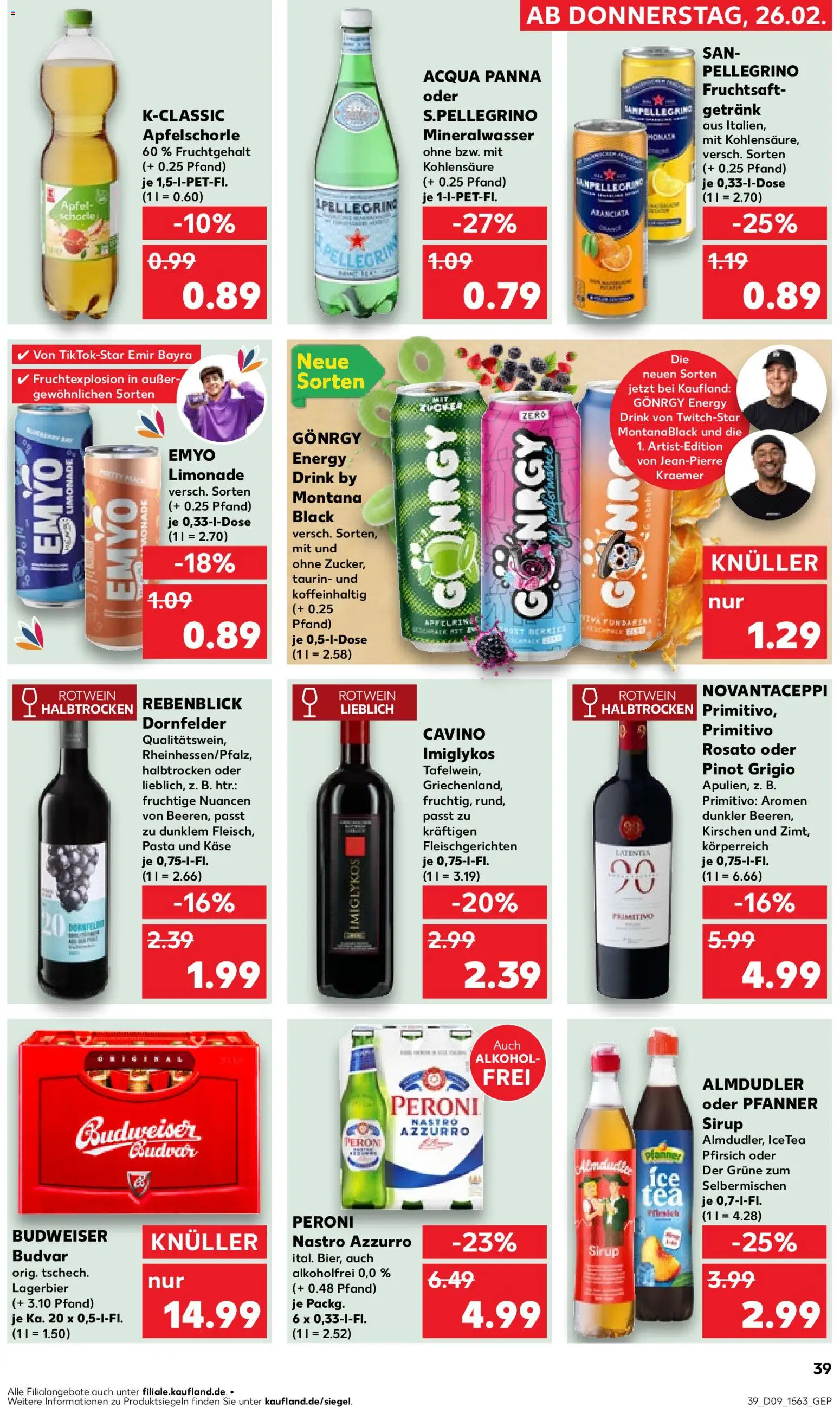Kaufland prospekt Kiel	 – gültig ab 26.02.2026 | Seite: 39 | Produkte: Sirup, Mineralwasser, Zucker, Budweiser