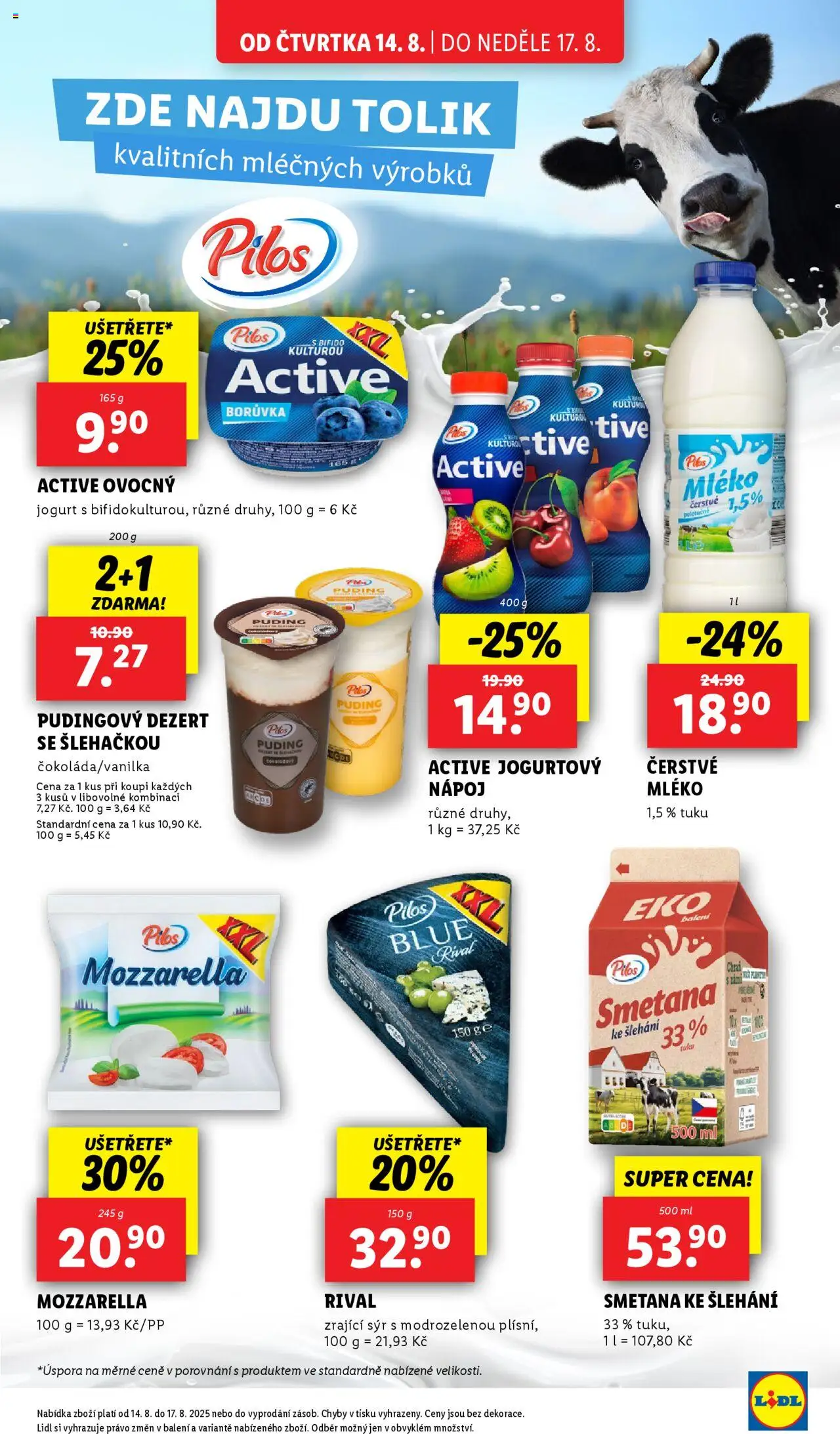 Lidl leták od 14.08.2025 | Strana: 13 | Produkty: Mléko, Jogurt, Smetana ke šlehání, Mozzarella