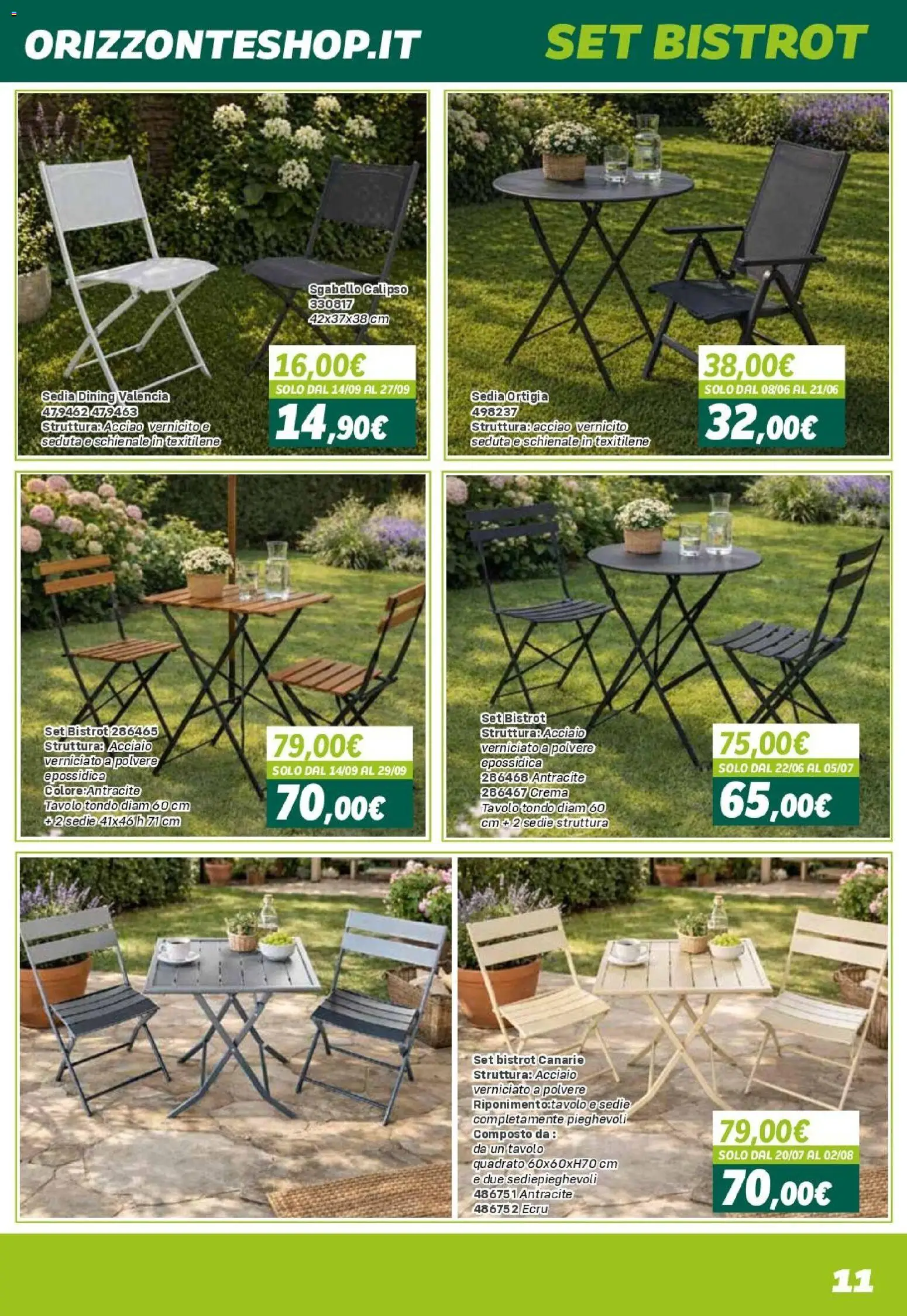 Volantino Orizzonte del 24.04.2026 | Pagina: 11 | Prodotti: Crema, Sgabello, Tavolo, Sedia