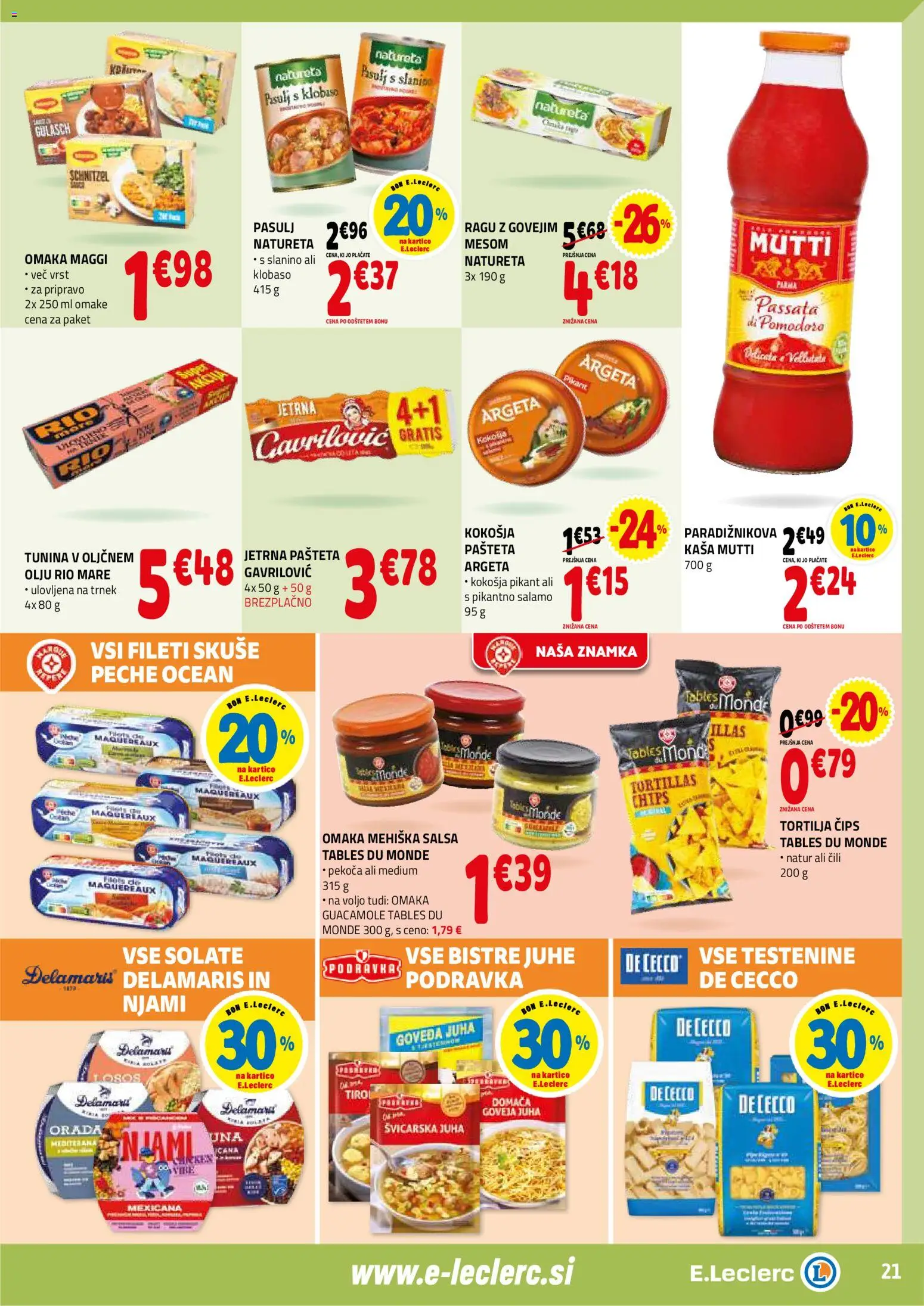 Novi E.leclerc katalog ponudbe – veljaven od 21.01.2026 | Stran: 21 | Izdelki: Juha, Top doble cara, Omaka, Klobase