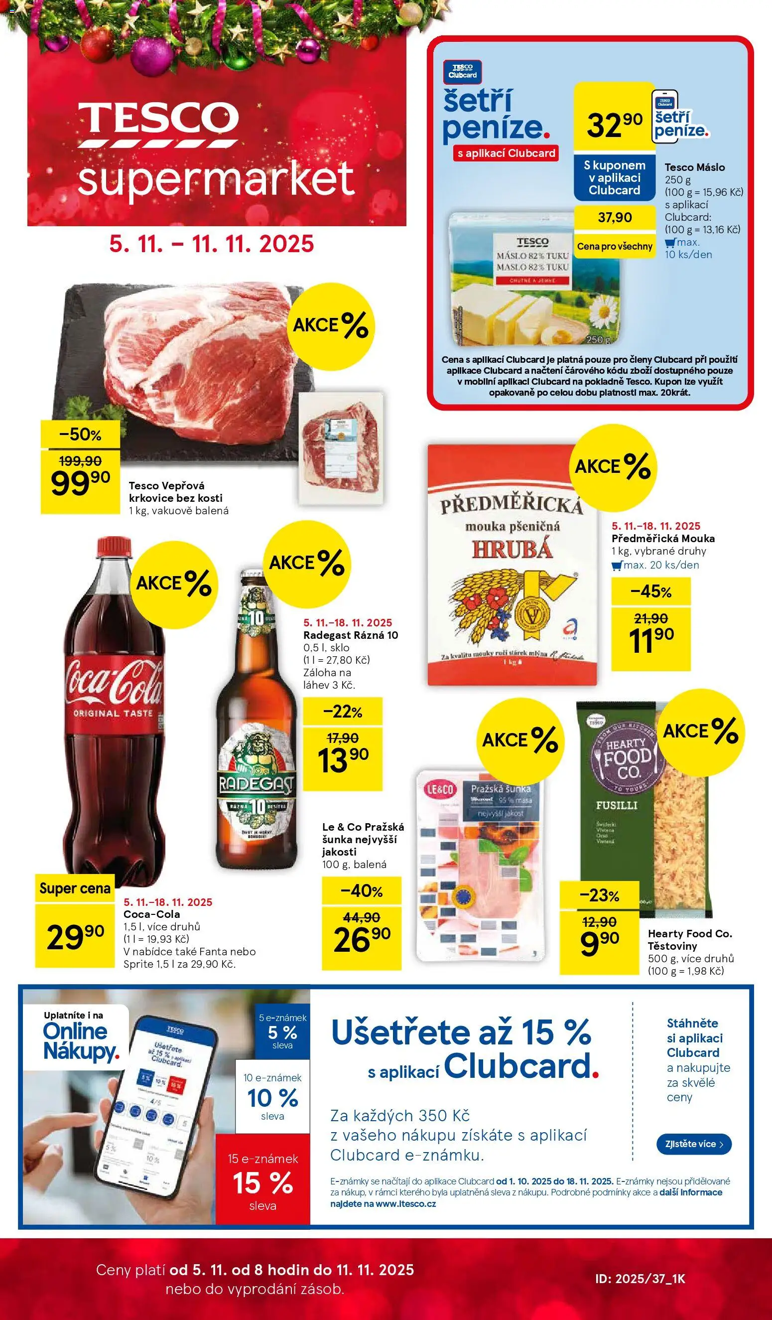 Tesco leták - Supermarket od 05.11.2025 | Strana: 1 | Produkty: Máslo, Těstoviny, Pražská šunka, Fanta