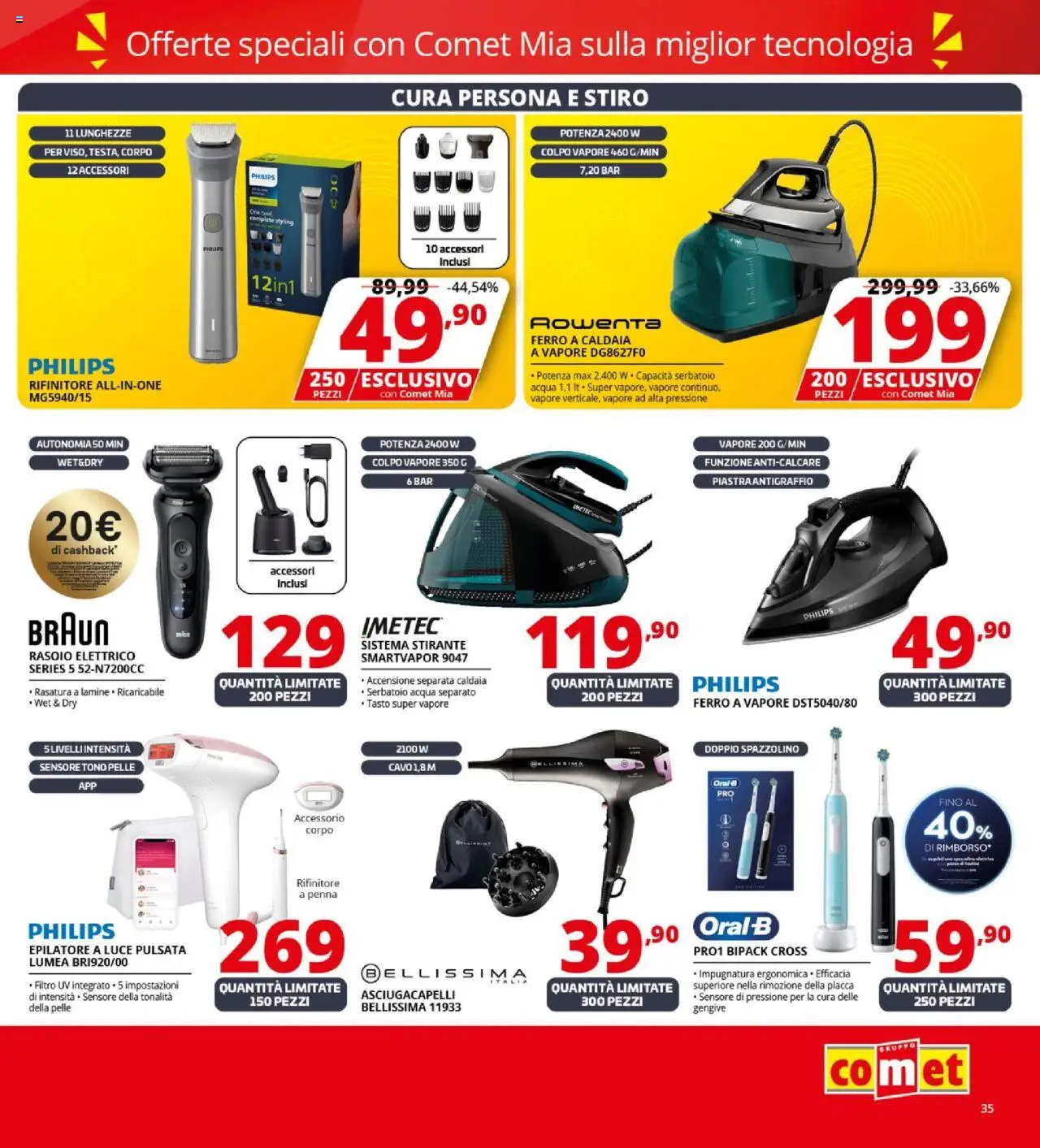 Volantino Comet del 09.10.2025 | Pagina: 35 | Prodotti: Rasoio, Spazzolino, Caldaia, Epilatore