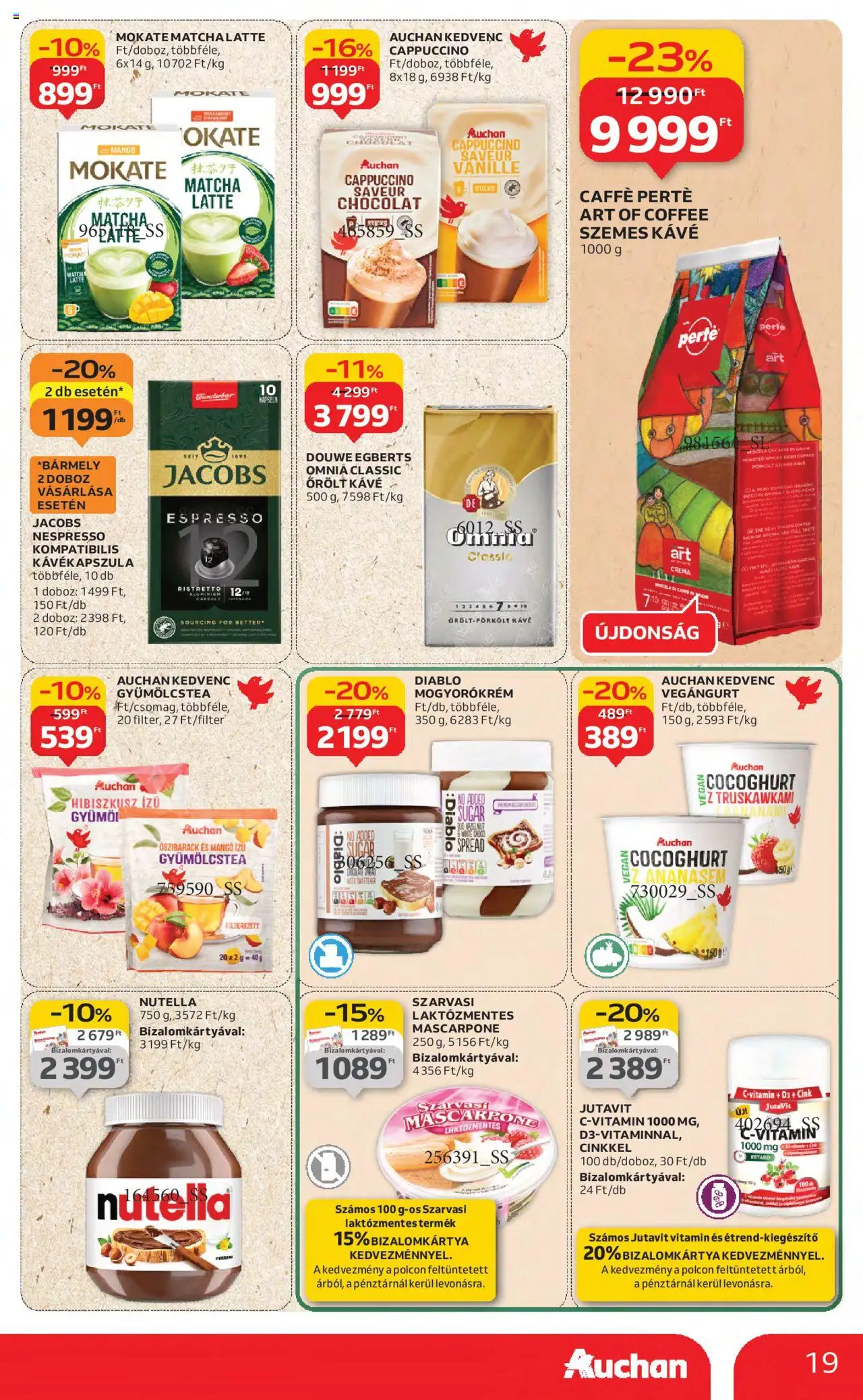 Auchan akciós ujság - amely érvényes a következő dátumtól: 21.08.2025 | Oldal: 19 | Termékek: Őszibarack, Kávékapszula, Nutella, Mangó