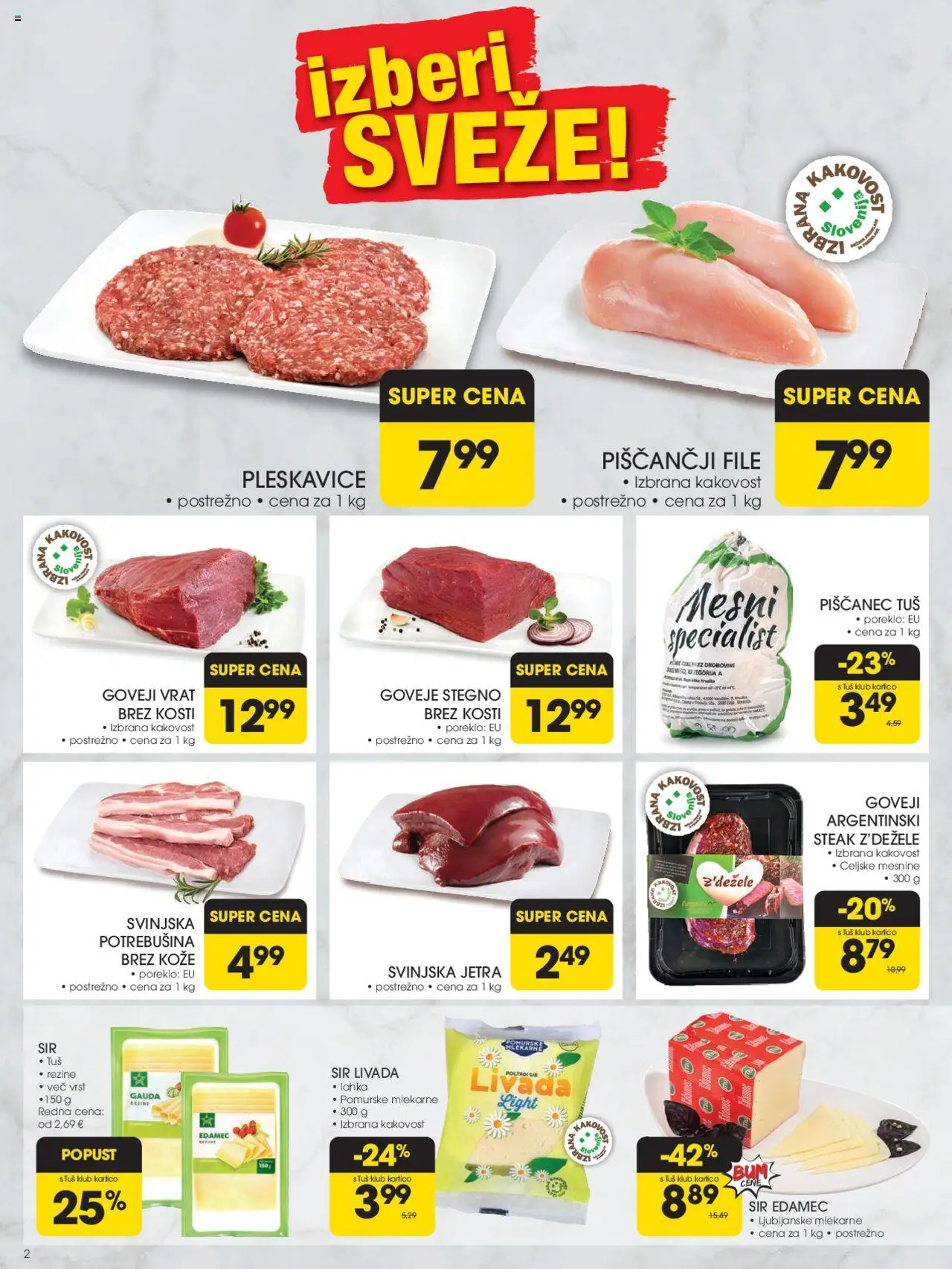 Tuš katalog │ velja od 13.08.2025 | Stran: 2 | Izdelki: Edamec, Gauda, Pleskavice, Sir