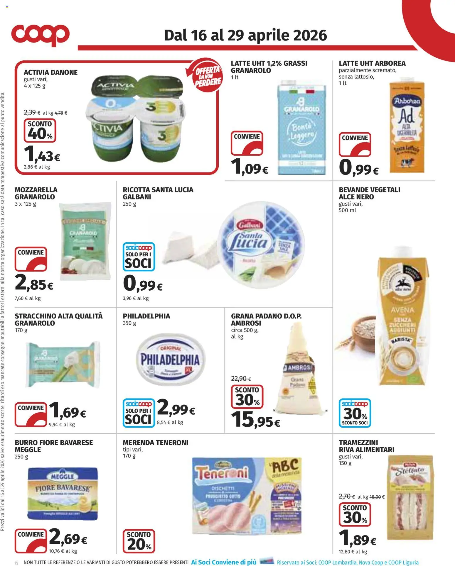 Volantino COOP del 16.04.2026 | Pagina: 6 | Prodotti: Latte, Grana Padano, Stracchino, Ricotta