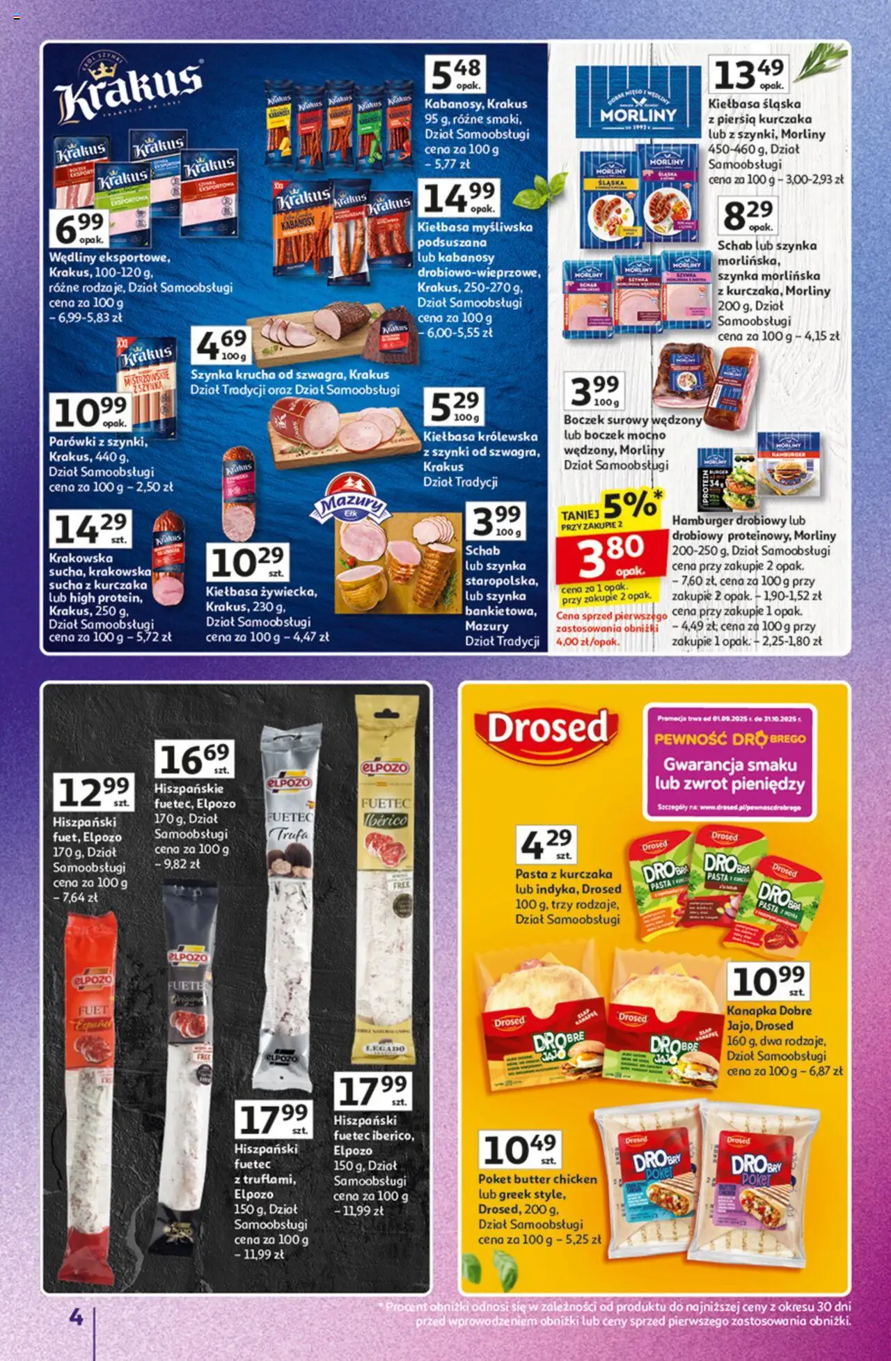 Auchan Gazetka - Znane marki duży wybór Hipermarket od 16.10.2025 | Strona: 4 | Produkty: Kiełbasa, Schab, Kabanosy, Boczek surowy
