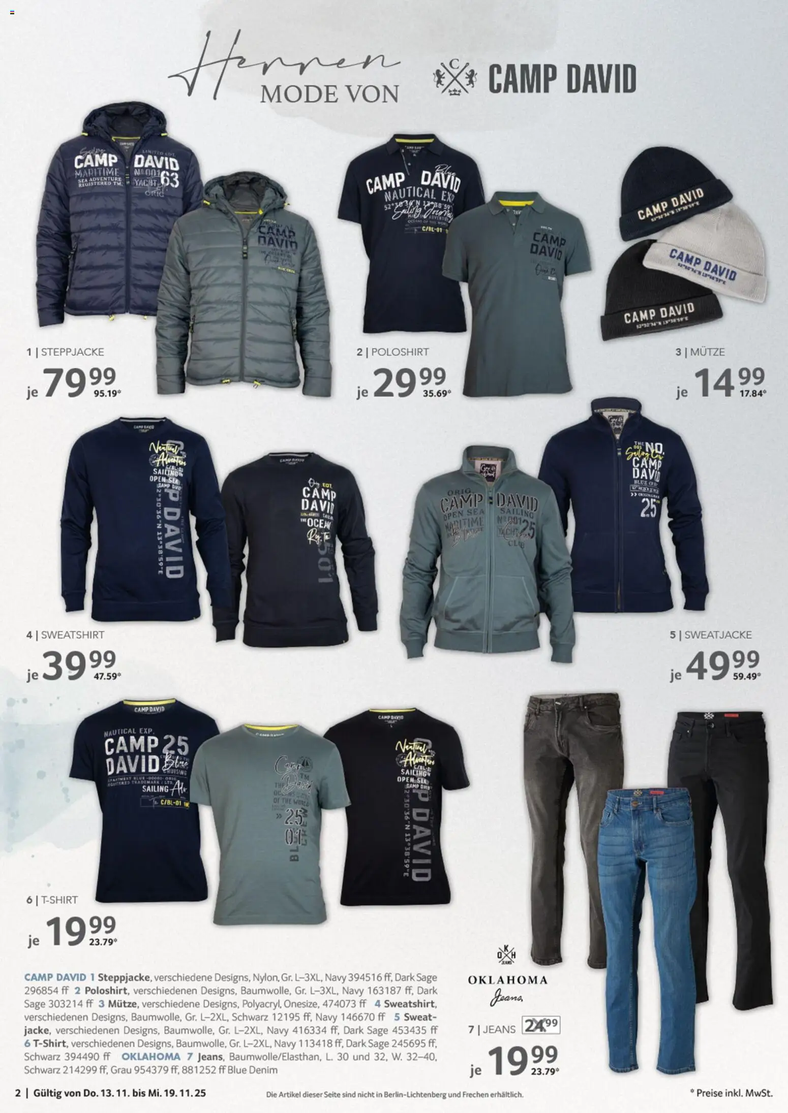 Selgros  Non Food – gültig ab 13.11.2025 | Seite: 2 | Produkte: Sweatjacke, Sweatshirt, Steppjacke, Jeans