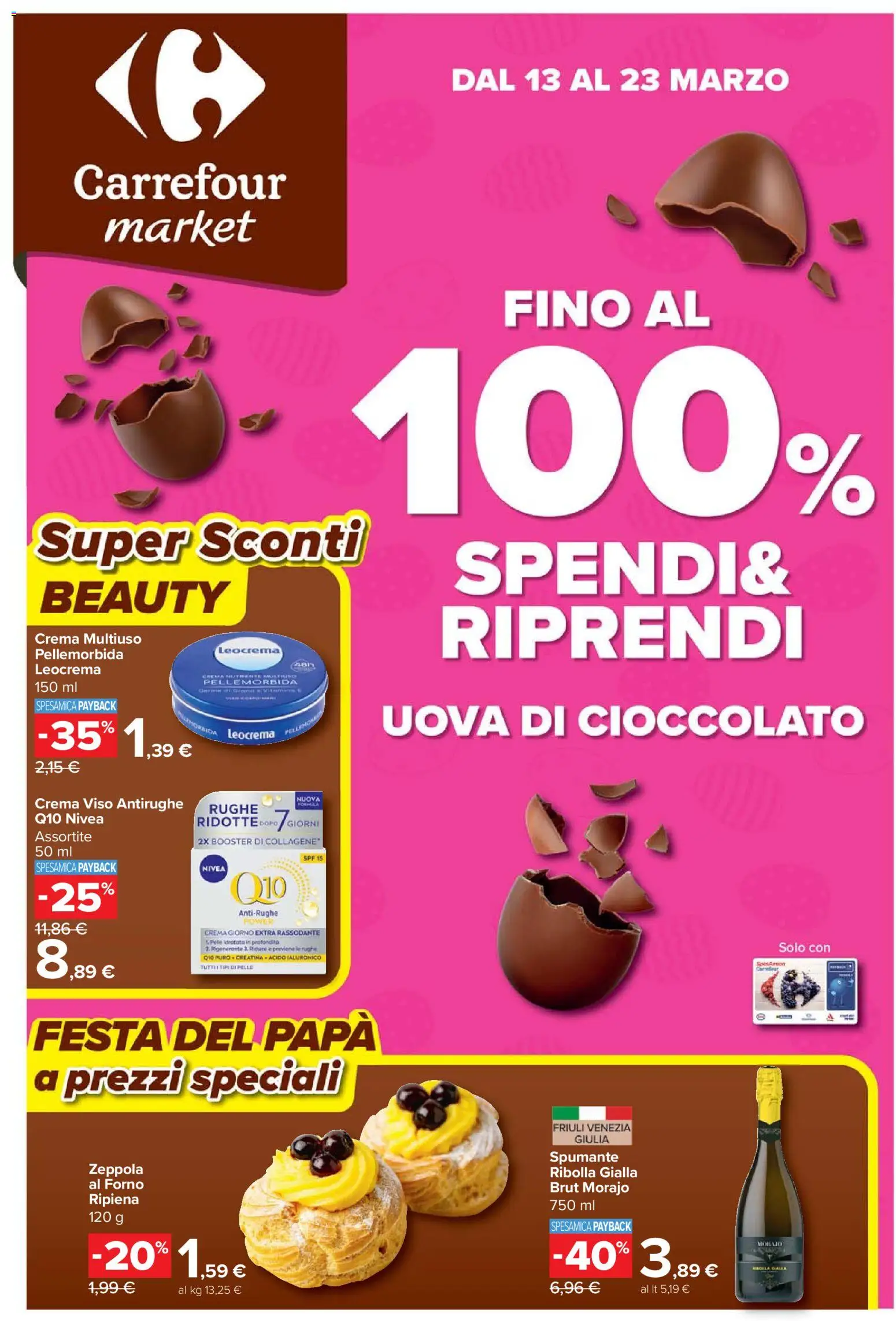 Volantino Carrefour del 13.03.2026 | Pagina: 1 | Prodotti: Crema, Uova, Crema viso, Forno