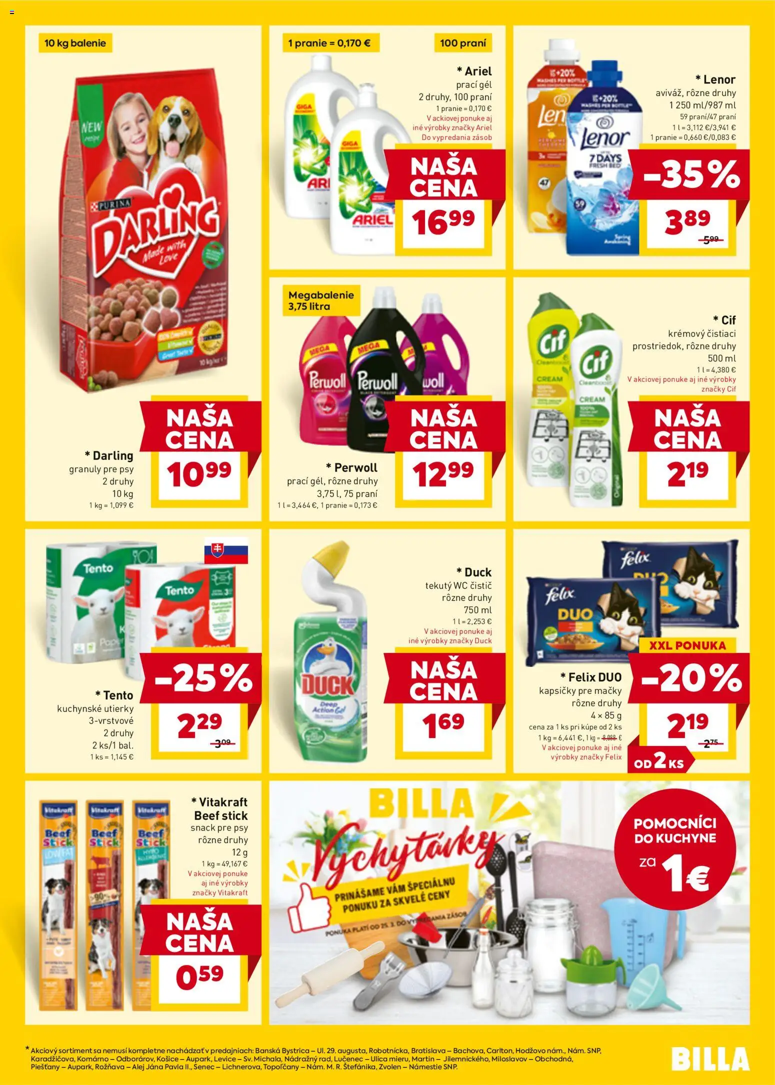 Nové Billa akcie – leták je platný od 30.03.2026 | Strana: 27 | Produkty: Kuchyne, Ariel, Cif, Lenor