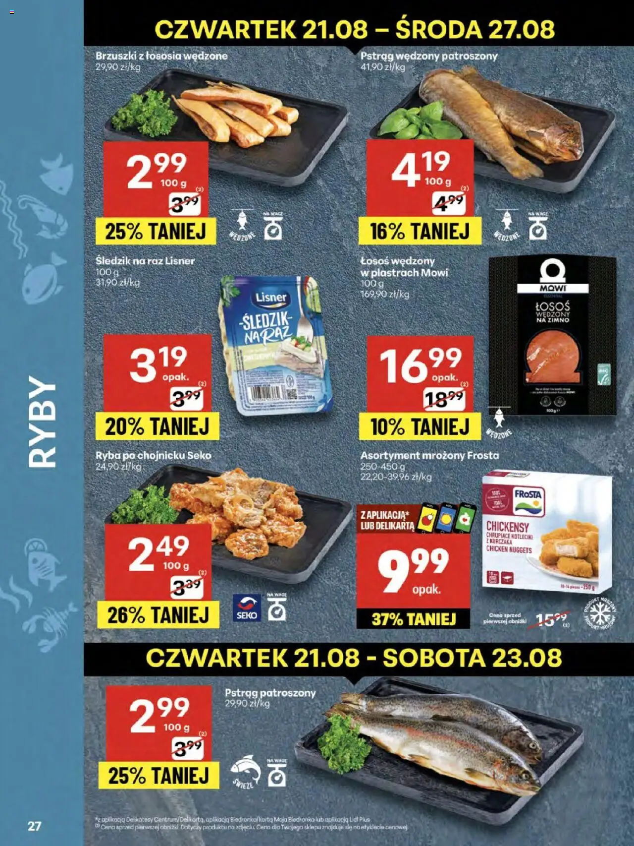 Delikatesy Centrum Gazetka - Sklepy Własne od 21.08.2025 | Strona: 27 | Produkty: Łosoś wędzony, Pstrąg wędzony, Nuggets, Ryba