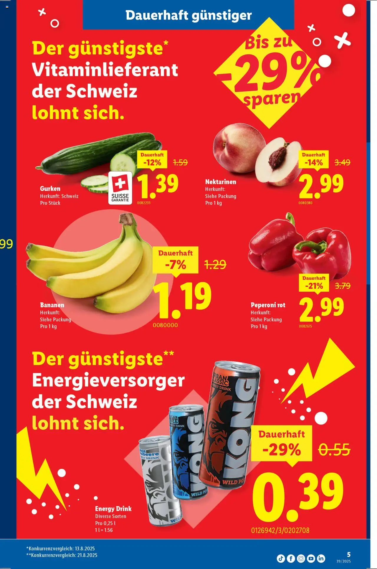 Lidl Aktionen – gültig ab 25.09.2025 | Seite: 5 | Produkte: Nektarinen, Bananen, Gurken