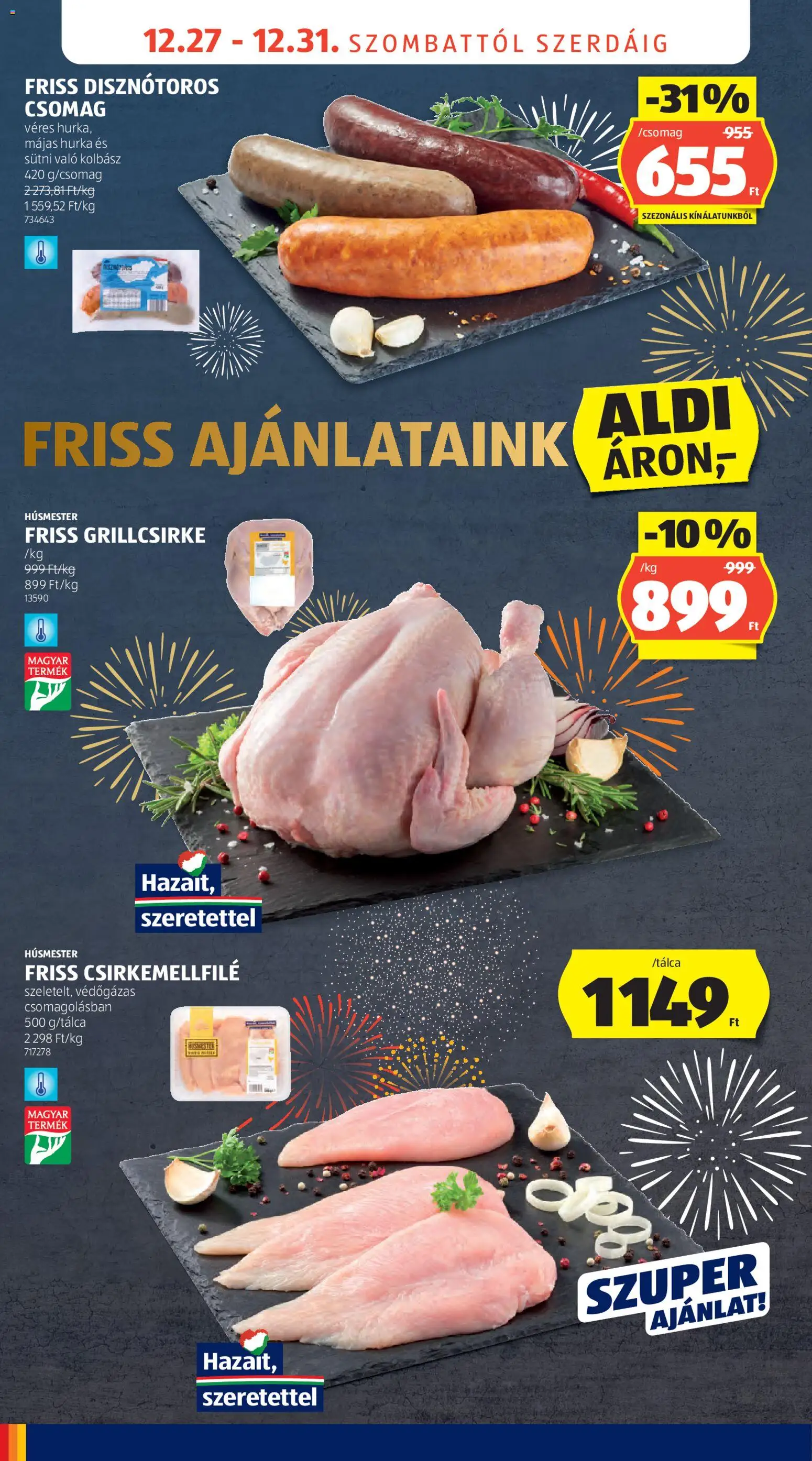 Aldi akciós ujság - amely érvényes a következő dátumtól: 27.12.2025 | Oldal: 20 | Termékek: Kolbász, Grillcsirke, Sütni való kolbász, Hurka