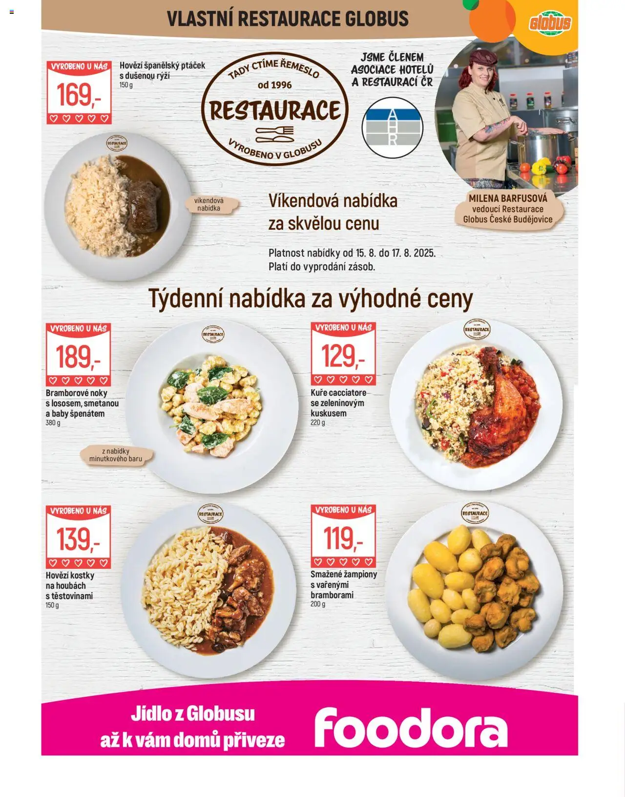 Globus leták - České Budějovice od 13.08.2025 | Strana: 8 | Produkty: Žampiony, Globus, Rýži, Kuře