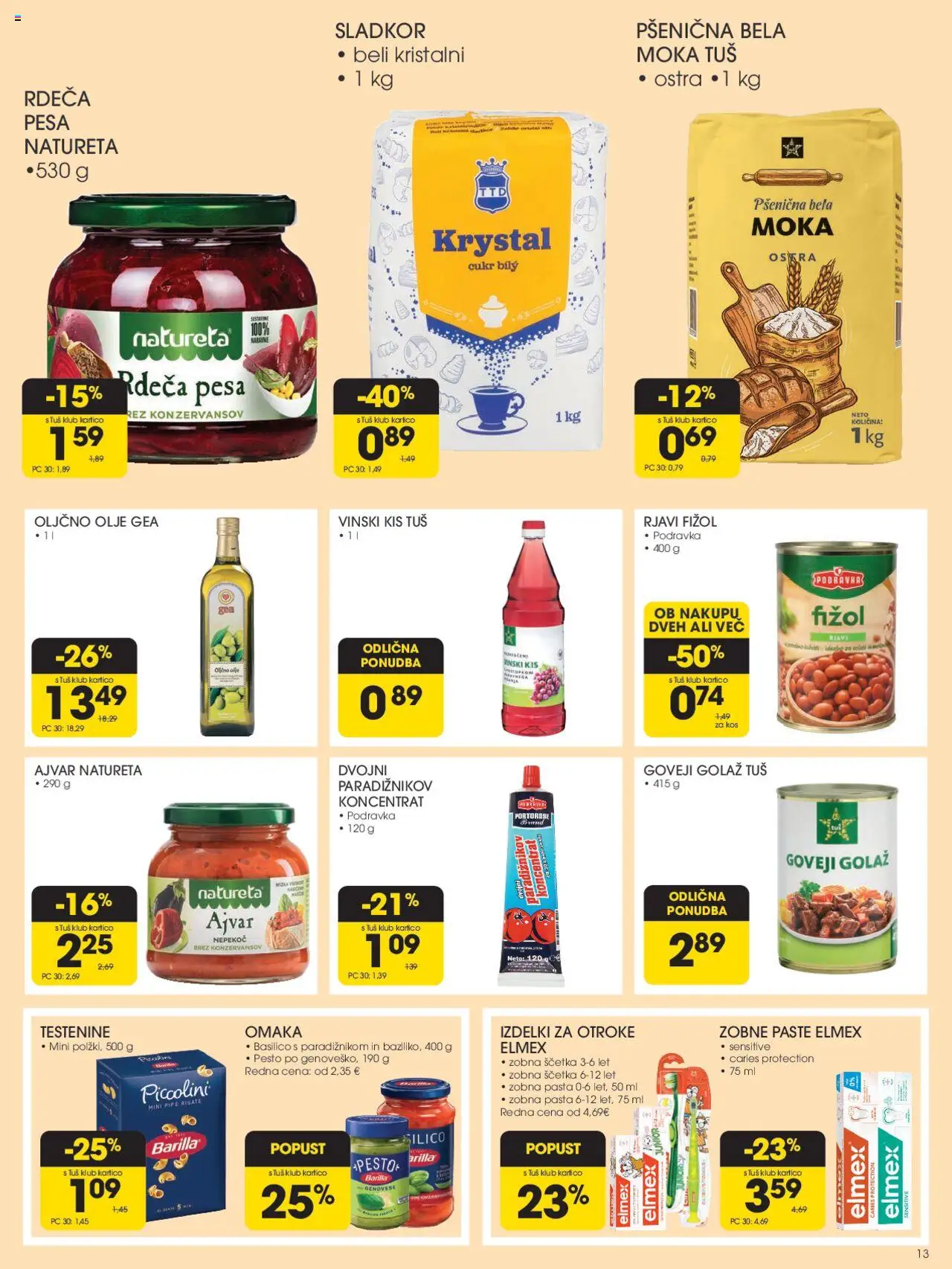 Tuš katalog │ velja od 13.08.2025 | Stran: 13 | Izdelki: Pesto, Olje, Zobna pasta, Testenine