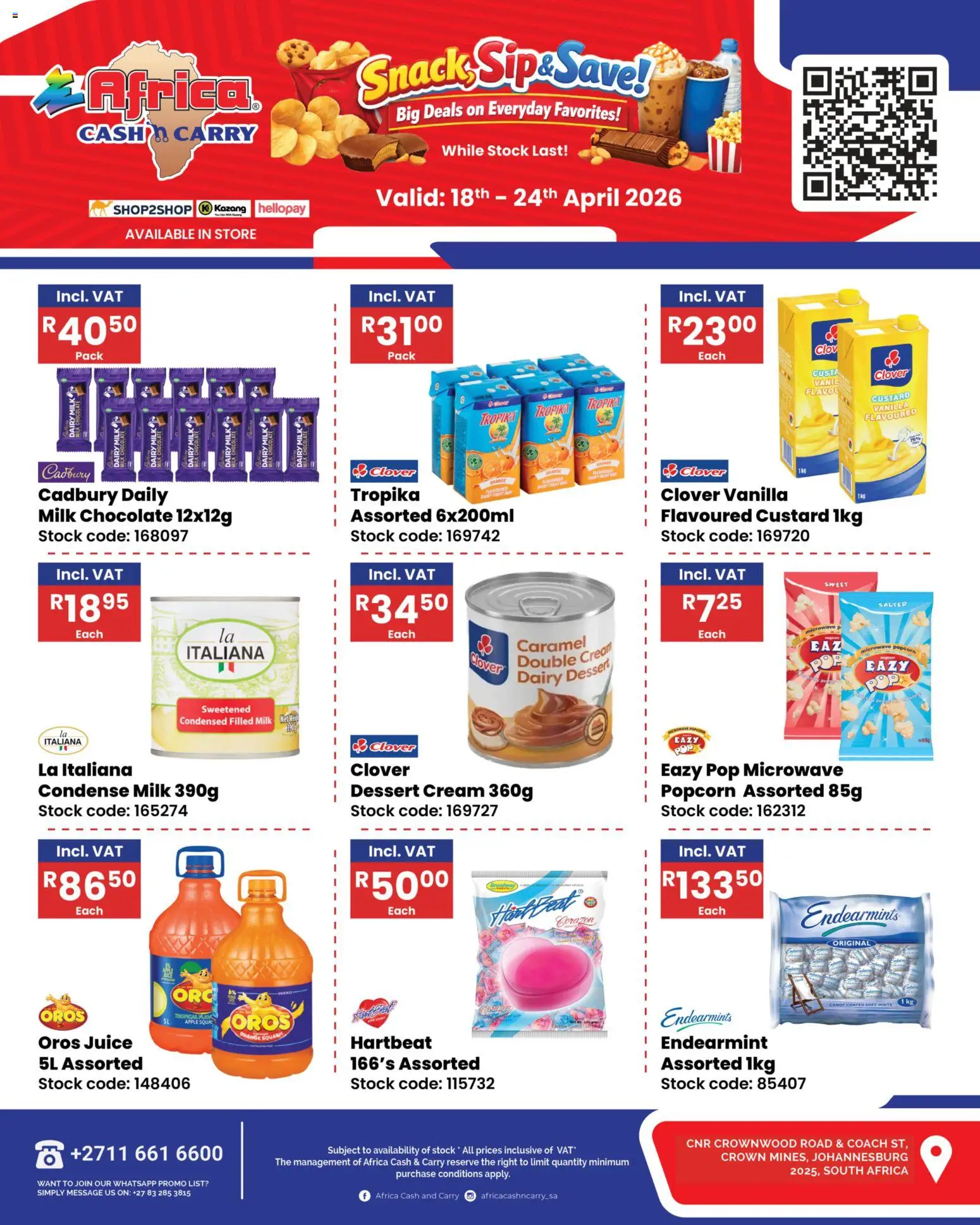 New Africa Cash & Carry catalogue – valid from 18.04.2026 | Page: 1 | Products: Custard, Microwave, Snacks, Cream
