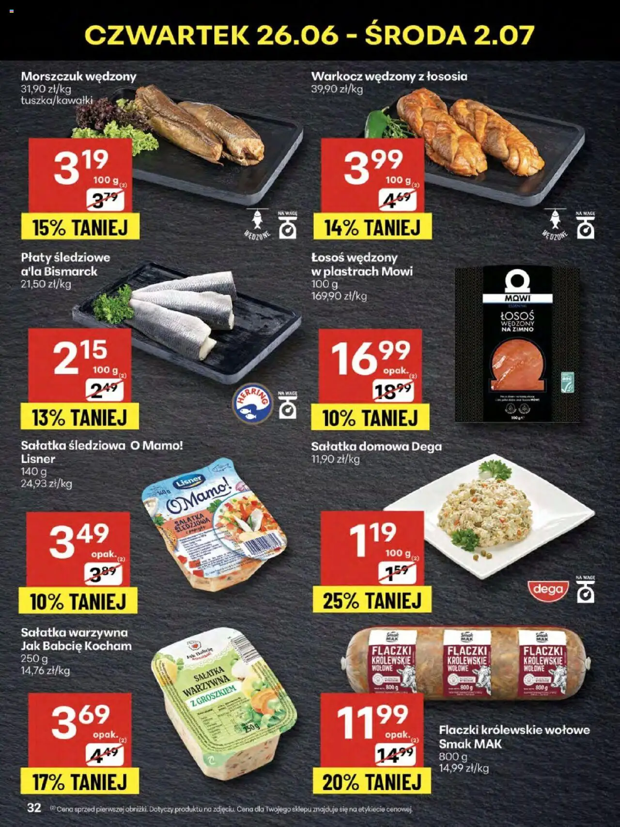 Delikatesy Centrum Gazetka - Sklepy Własne od 26.06.2025 | Strona: 32 | Produkty: Łosoś wędzony, Łosoś, Morszczuk, Sałatka