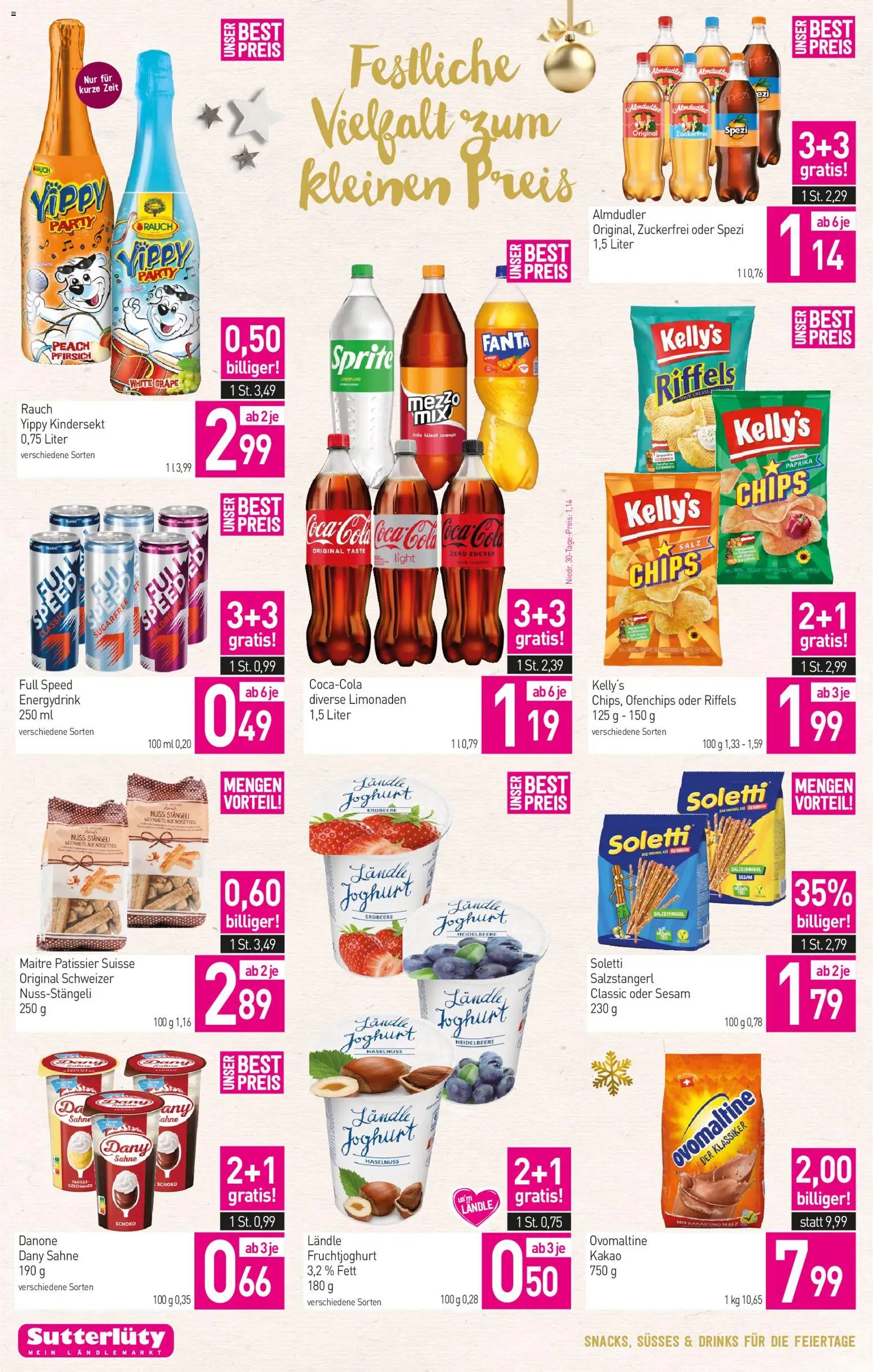 Sutterlüty Flugblatt gültig ab 22.12.2025 | Seite: 14 | Produkte: Sahne, Salz, Zucker, Pfirsich
