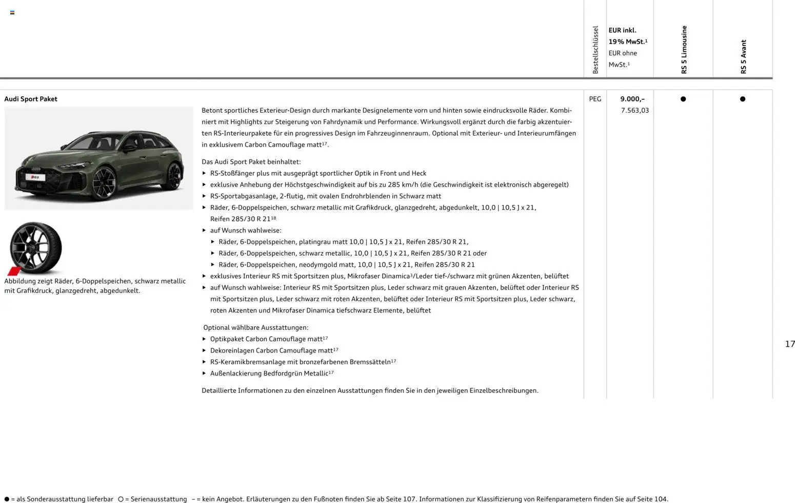 Audi RS 5 Limousine / RS 5 Avant – gültig ab 01.04.2026 | Seite: 17