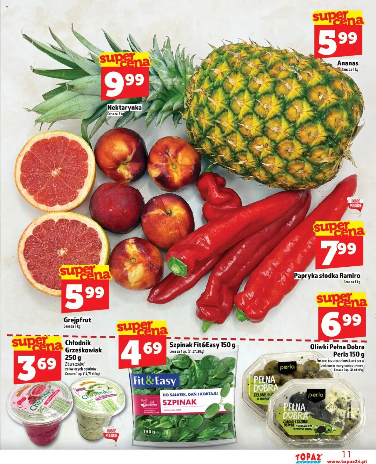 Topaz Gazetka - Express od 07.08.2025 | Strona: 11 | Produkty: Nektarynka, Papryka, Szpinak, Ananas