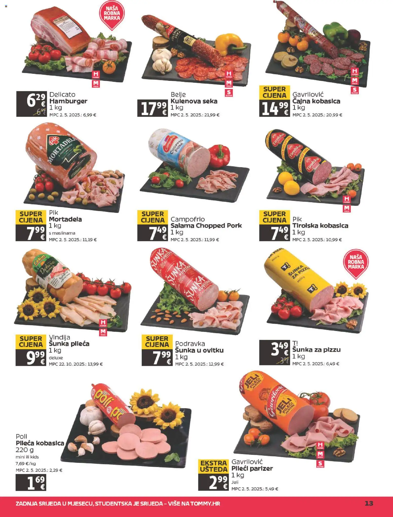 Tommy katalog | vrijedi od 19.02.2026 | Stranica: 13 | Proizvodi: Vindija, Šunka, Podravka, Hamburger