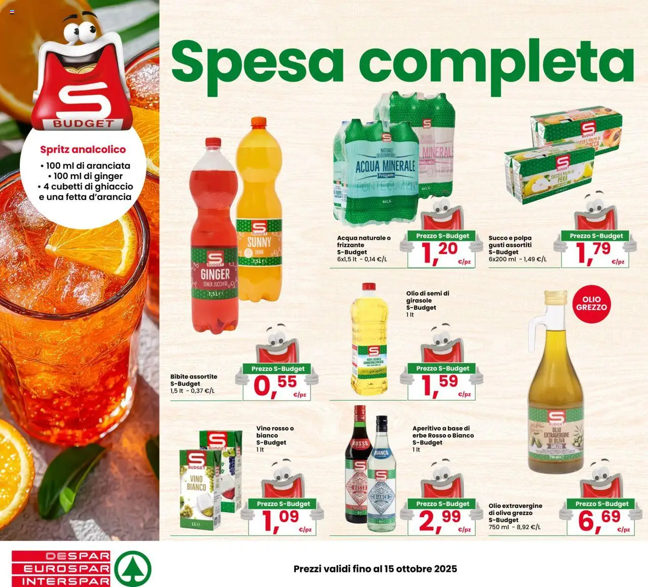 Volantino Eurospar del 09.10.2025 | Pagina: 4 | Prodotti: Acqua naturale, Bibite, Acqua minerale, Vino rosso