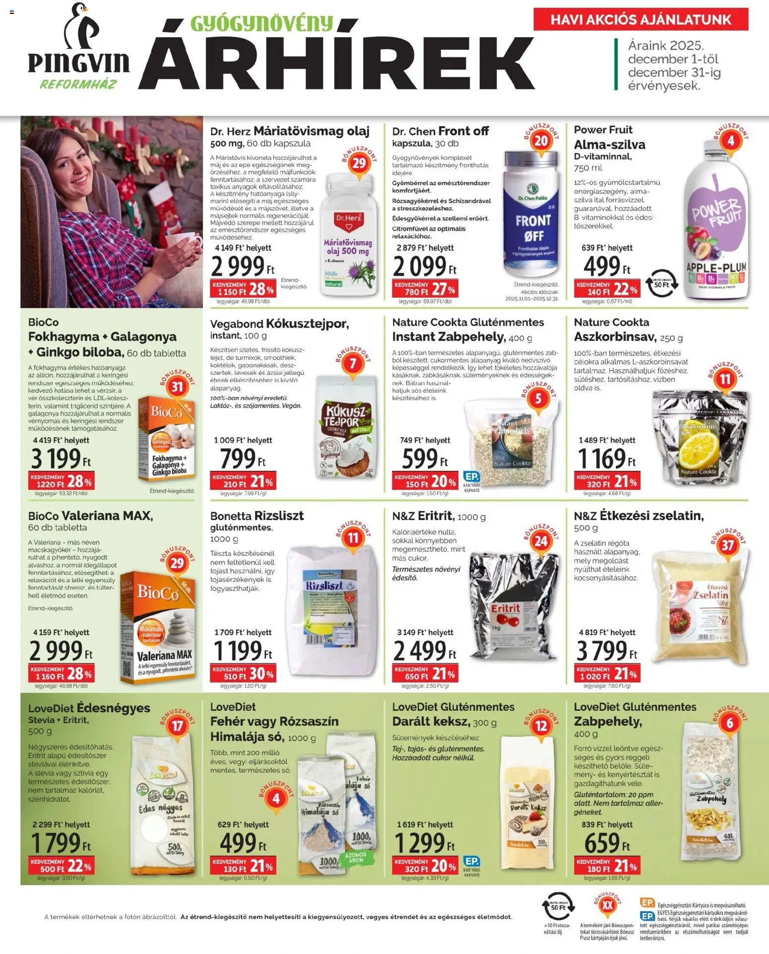 Pingvin Patika akciós ujság - amely érvényes a következő dátumtól: 01.12.2025 | Oldal: 2 | Termékek: Ginkgo biloba, Édesítőszer, Olaj, Gluténmentes