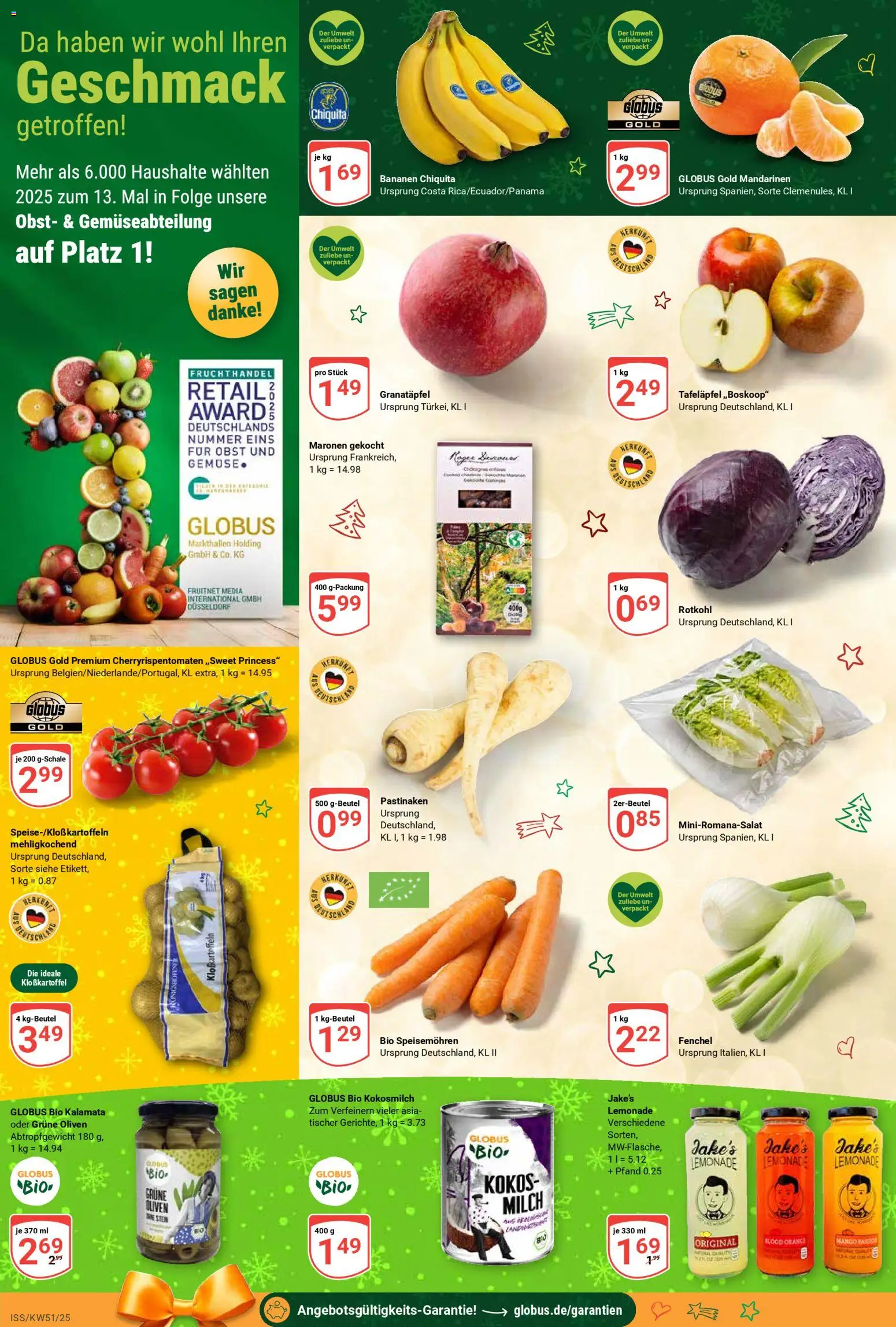 Globus Prospekt 	 – gültig ab 15.12.2025 | Seite: 10 | Produkte: Milch, Mandarinen, Gemüse, Obst