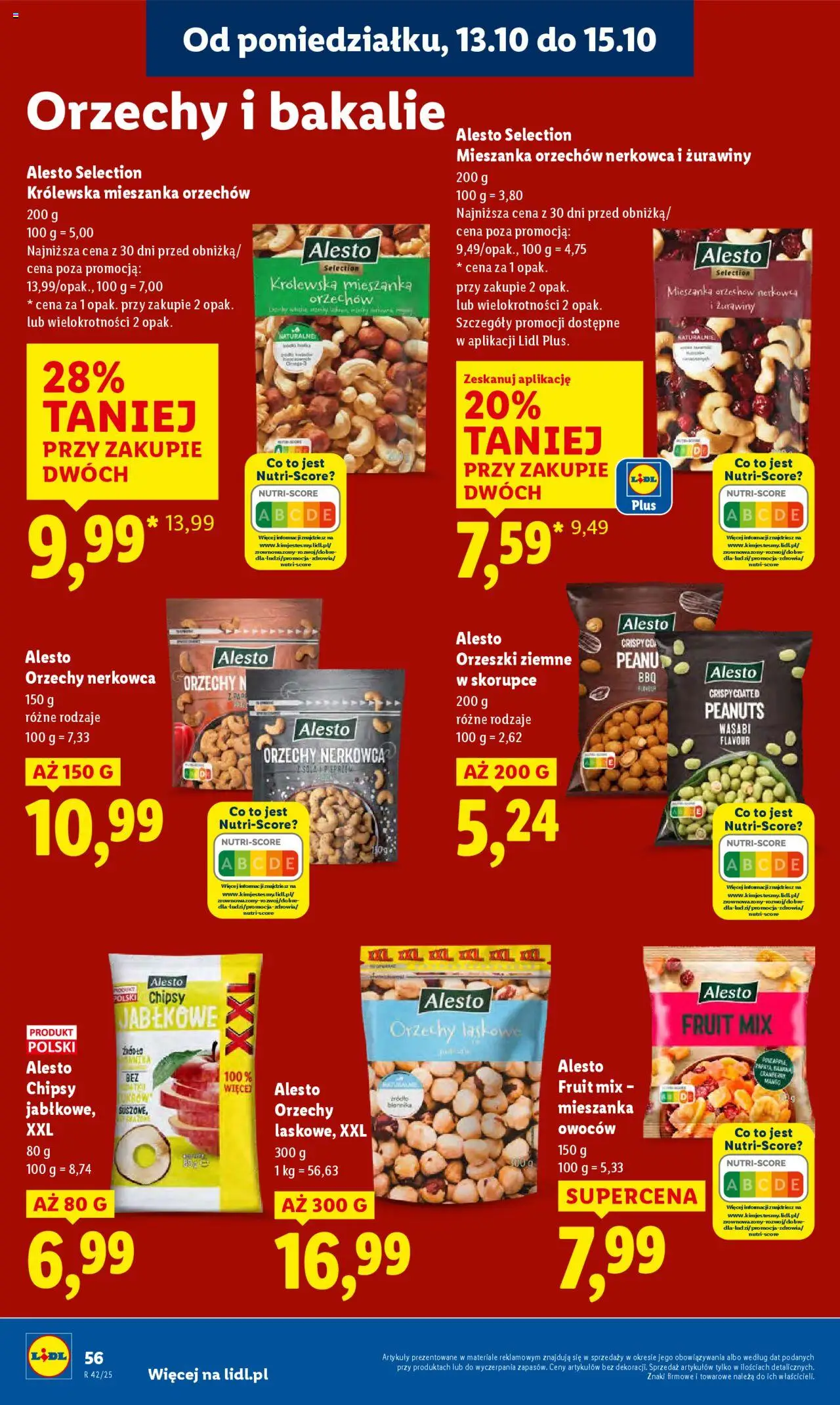 Lidl Gazetka od 13.10.2025 | Strona: 56 | Produkty: Chipsy, Orzechy laskowe, Orzeszki ziemne, Orzechy