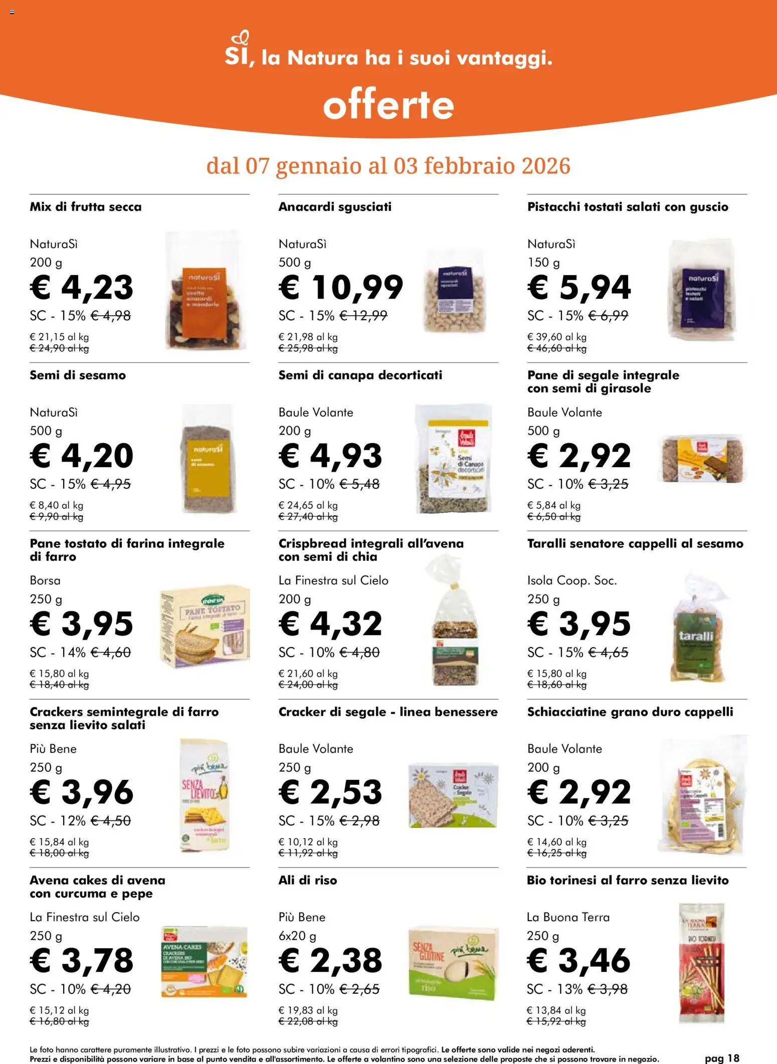Volantino Natura Sì del 07.01.2026 | Pagina: 18 | Prodotti: Riso, Frutta, Crackers, Taralli