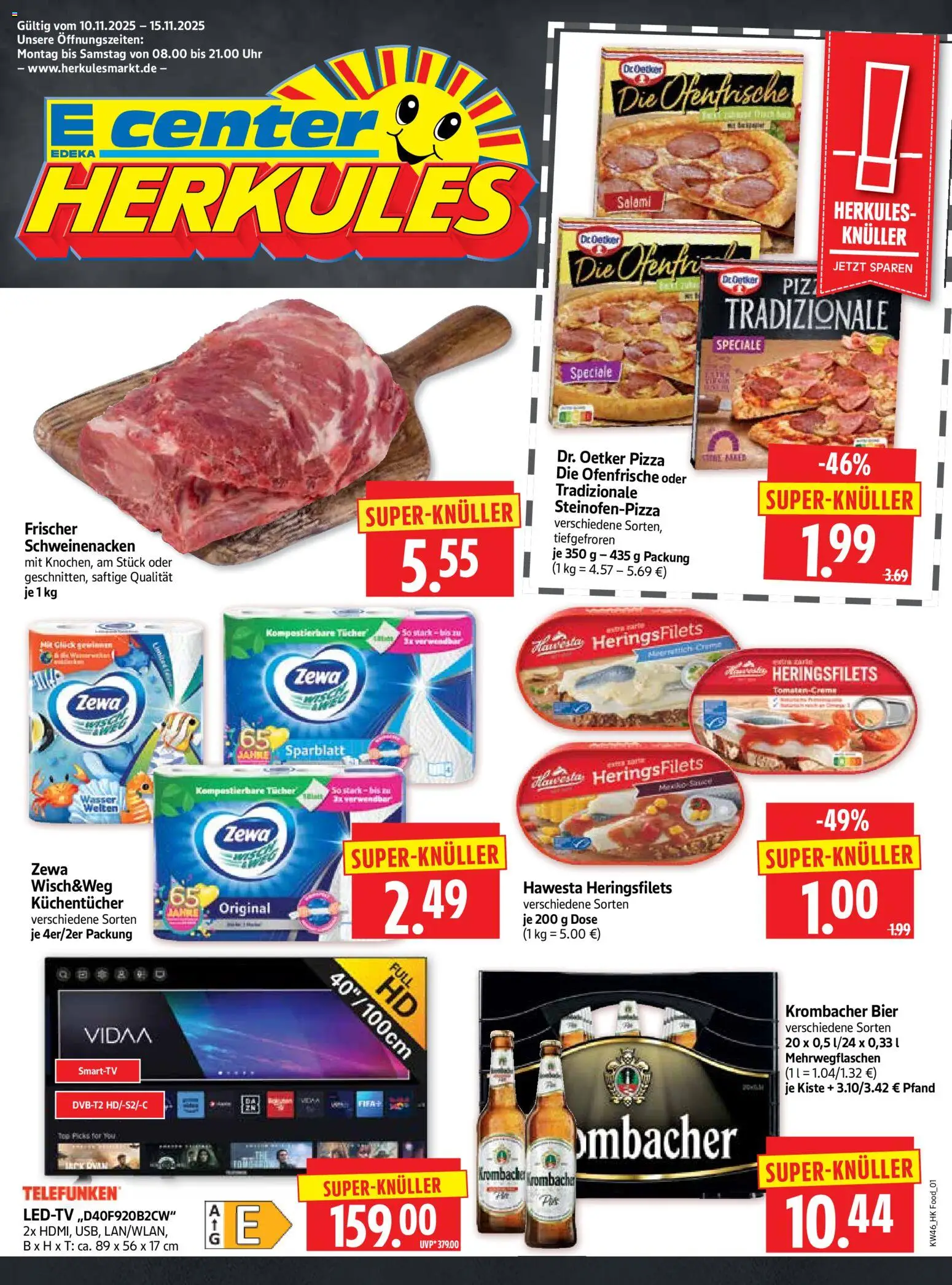 HERKULES Prospekt 	 – gültig ab 10.11.2025 | Seite: 1 | Produkte: Schweinenacken, Zewa, Ofenfrische, Uhr
