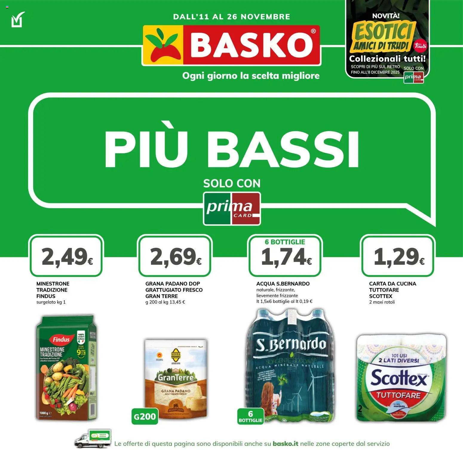 Volantino Basko del 11.11.2025 | Pagina: 1 | Prodotti: Minestrone, Acqua, Grana Padano, Acqua minerale