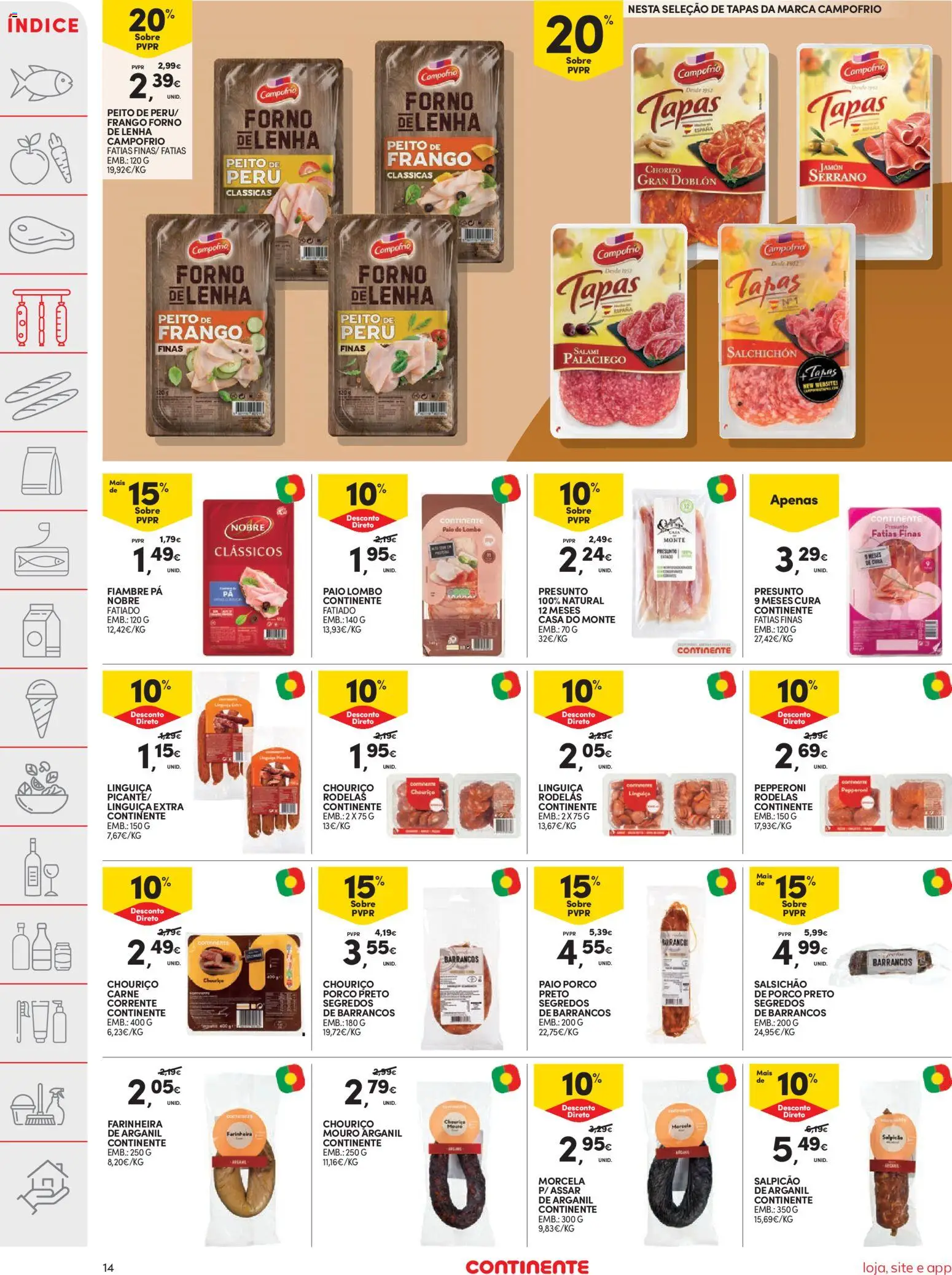 Continente folheto │ válido de 06.01.2026 | Página: 14 | Produtos: Peito de peru, Salpicão, Lombo, Chouriço