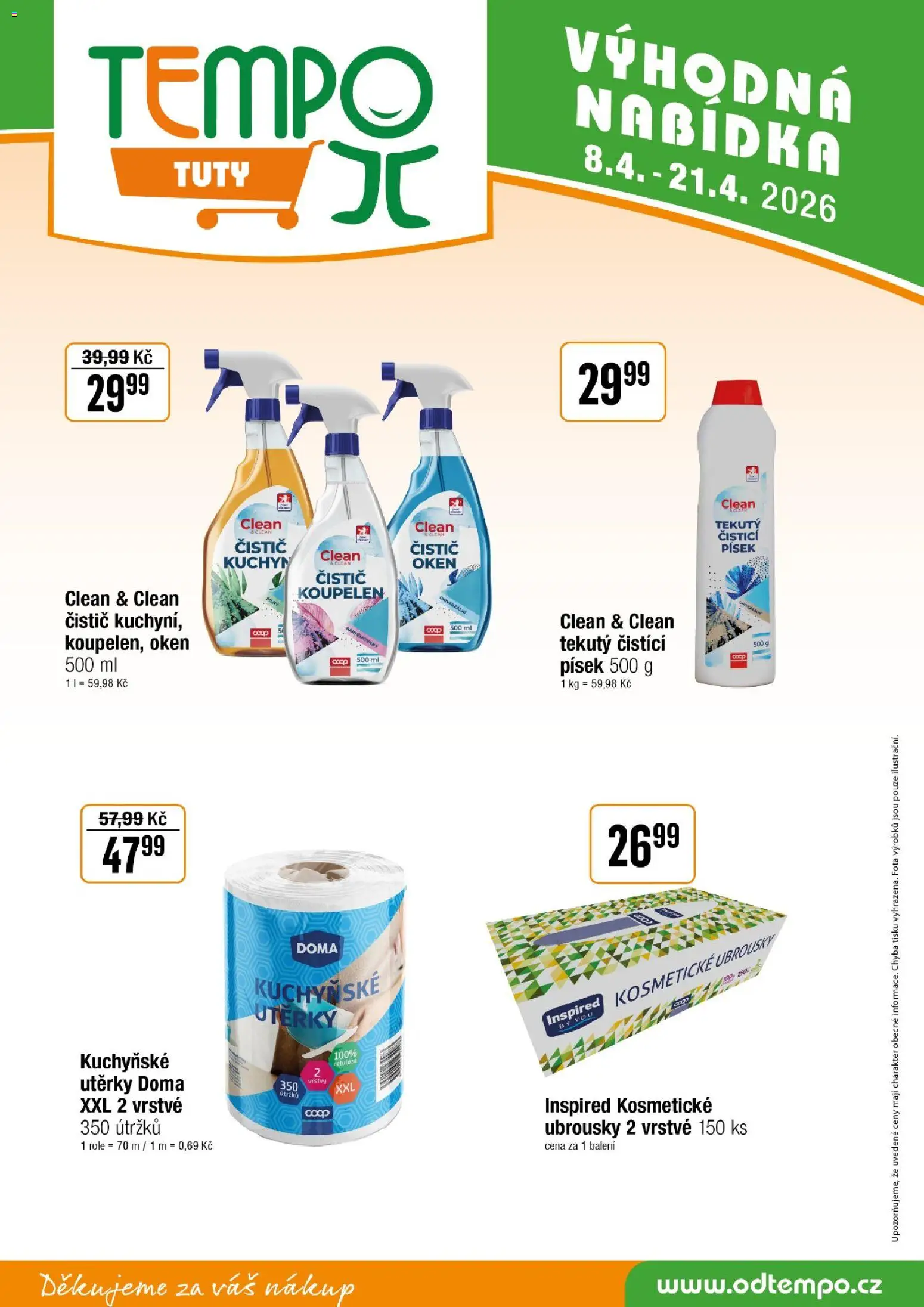 Tempo leták - Tuty od 08.04.2026 | Strana: 18 | Produkty: Kuchyňské utěrky, Utěrky, Ubrousky, Čistič oken