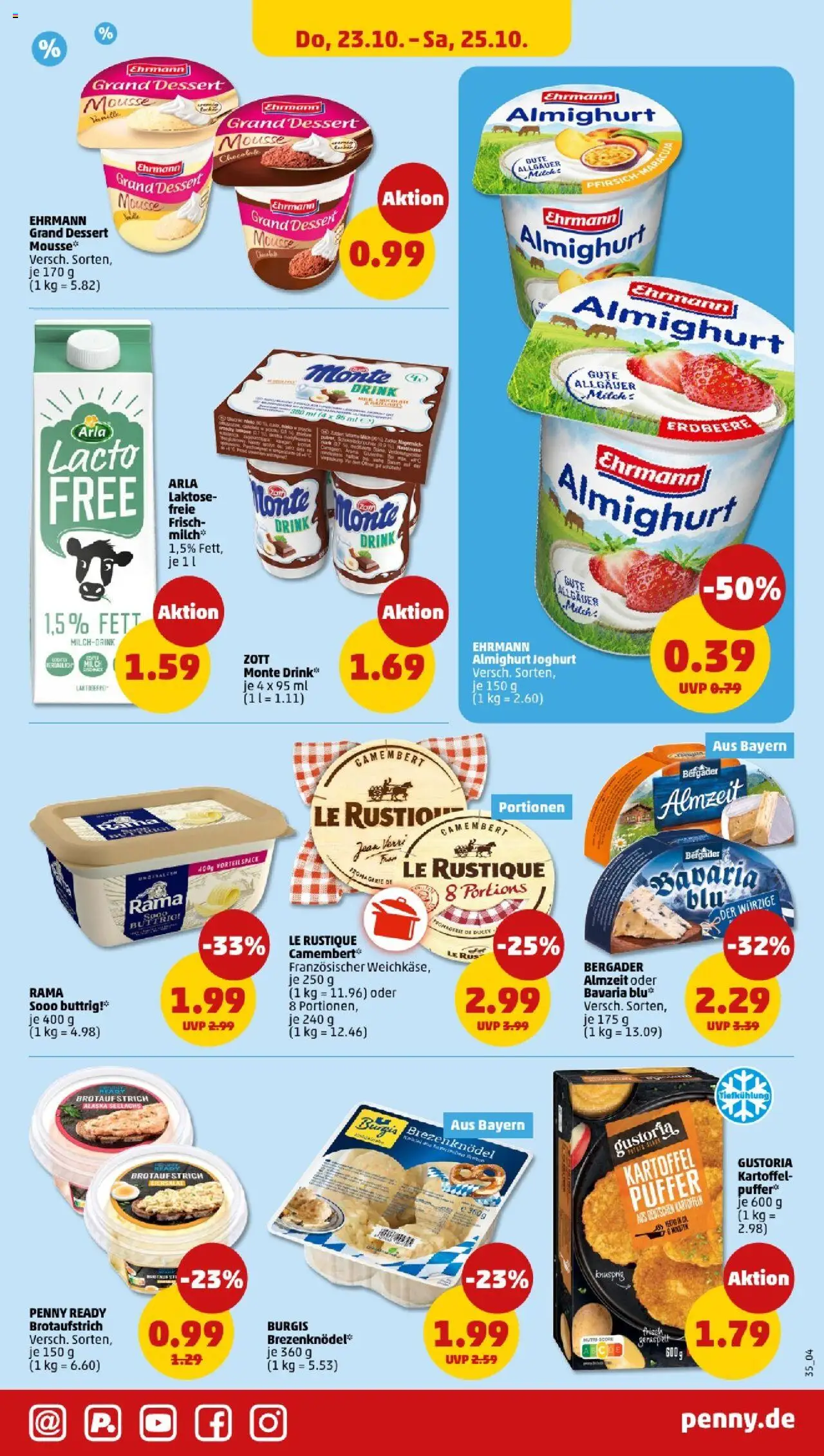 Penny - Bayern – gültig ab 20.10.2025 | Seite: 35 | Produkte: Rama, Milch, Ehrmann grand dessert, Pfirsich