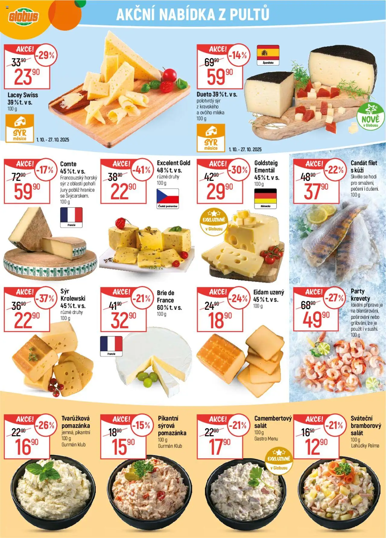 Globus leták od 08.10.2025 | Strana: 9 | Produkty: Eidam, Candát, Filet, Krevety