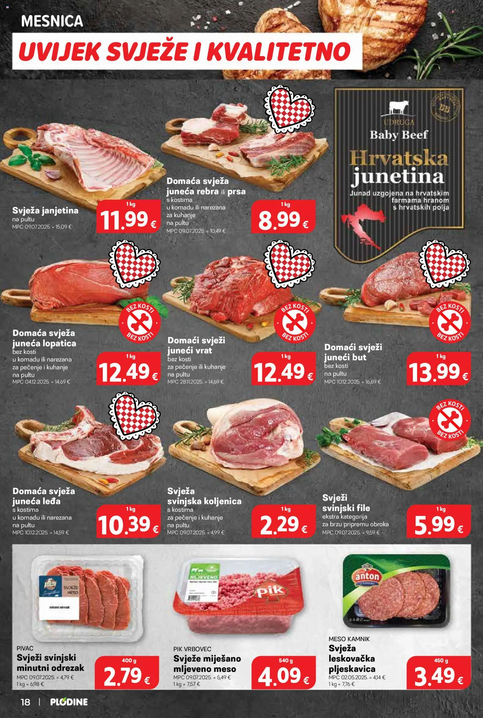 Plodine katalog | vrijedi od 28.01.2026 | Stranica: 18 | Proizvodi: Meso, Mljeveno meso, Svinjski file, Pik Vrbovec