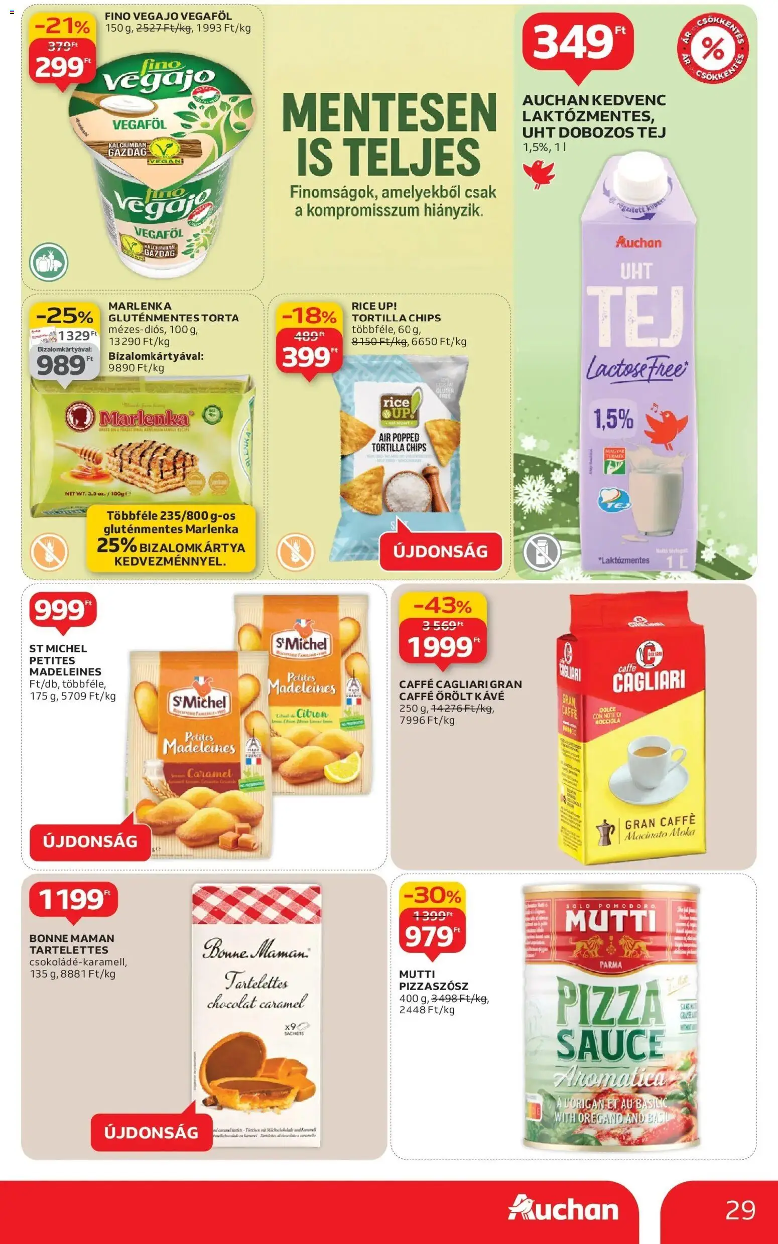 Auchan akciós ujság - amely érvényes a következő dátumtól: 18.12.2025 | Oldal: 29 | Termékek: Tej, Pizza, Oregánó, Gluténmentes