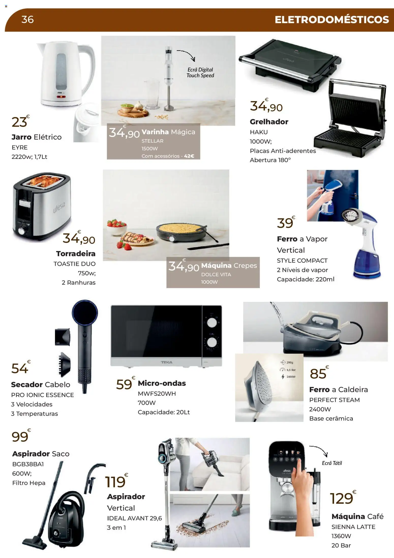E.Leclerc Especial Aquecimento Lordelo │ válido de 20.10.2025 | Página: 36 | Produtos: Ferro, Base, Microondas, Café